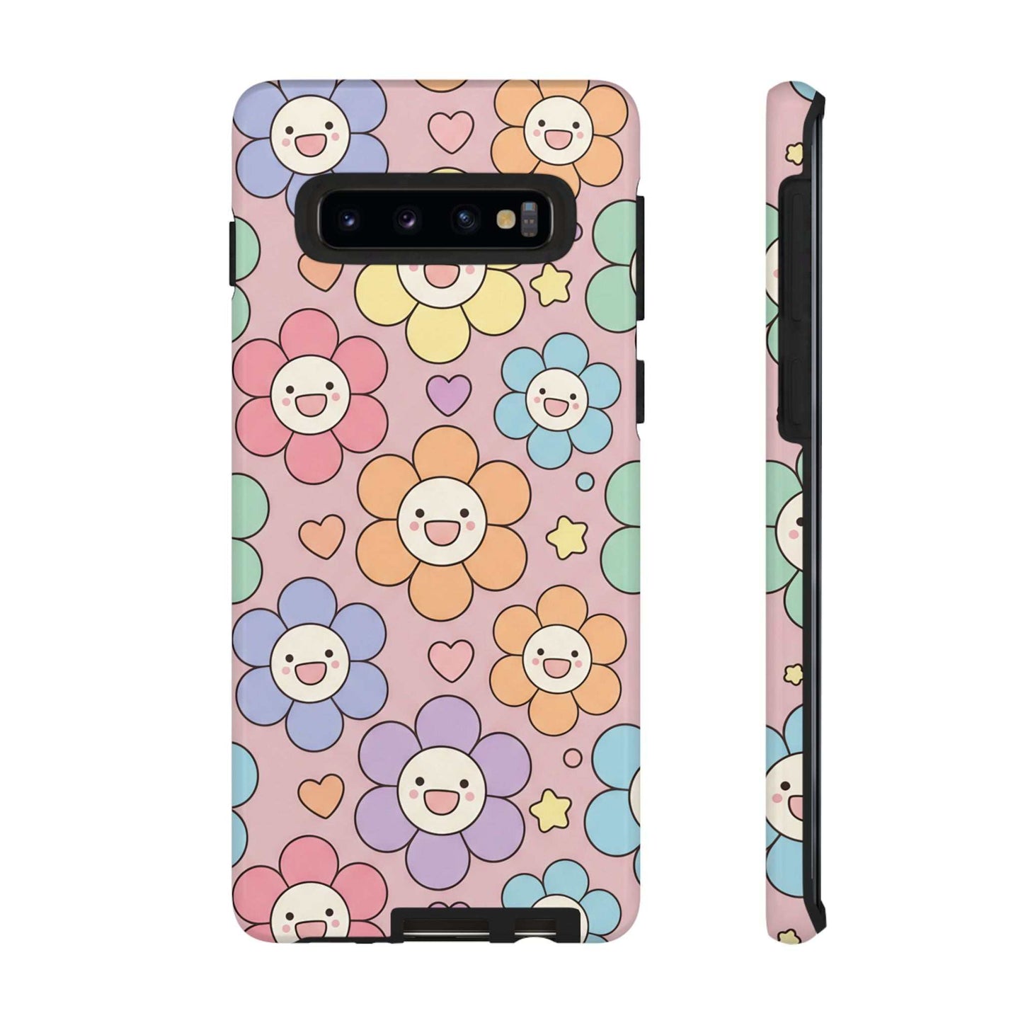 Happy Flower Samsung Phone Case with colorful smiling flower pattern and dual-layer protection