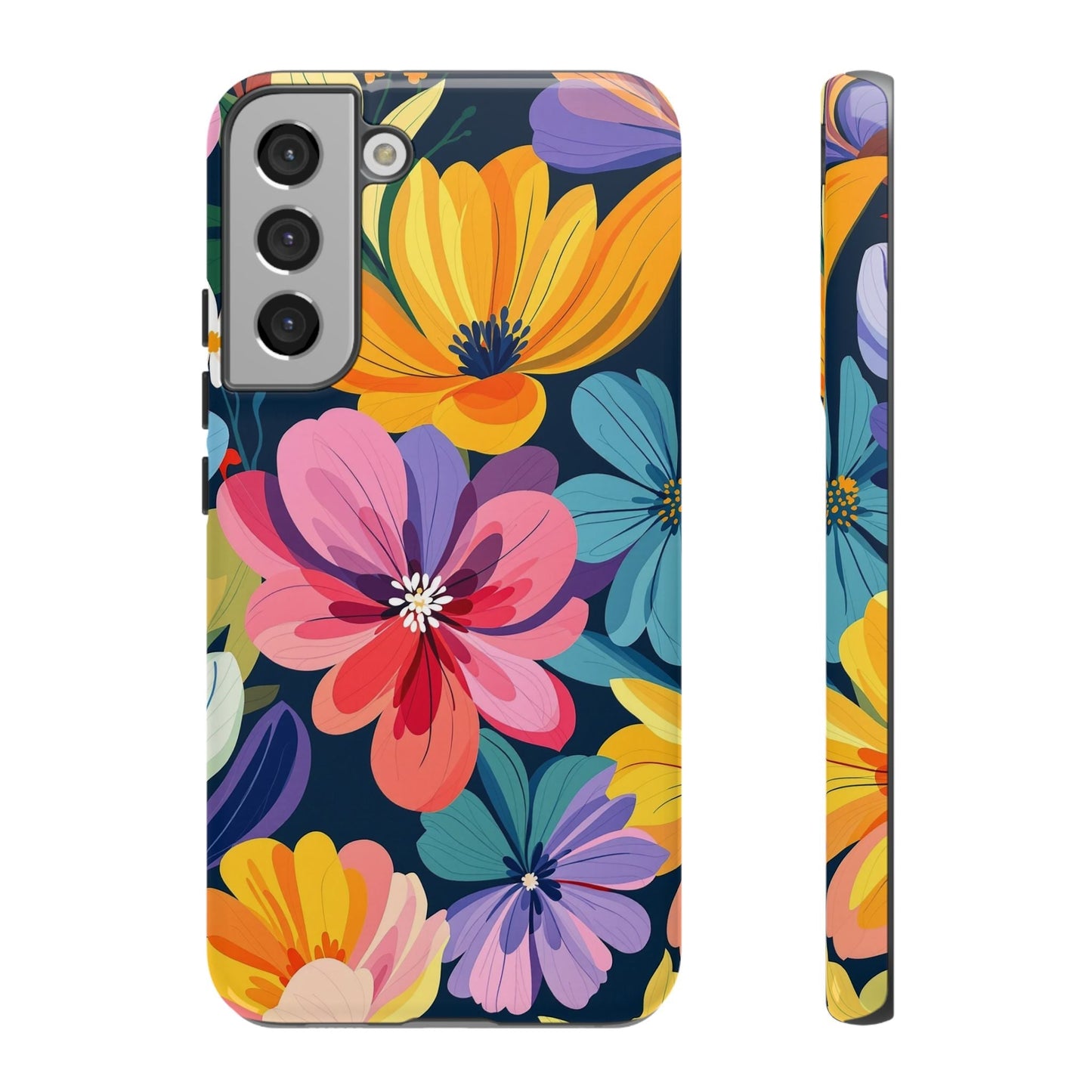 Colorful Floral Samsung Phone Case with vibrant flower design and shock-absorbing silicone liner for protection