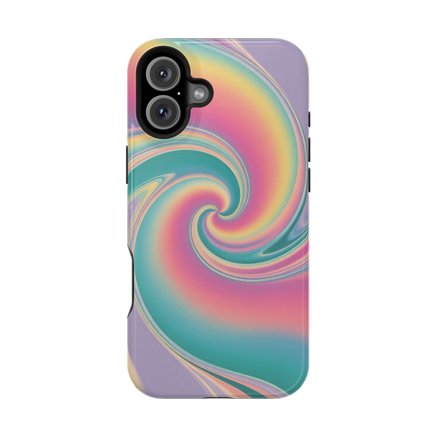 Vibrant Cotton Candy iPhone tough case with pastel swirl design and durable dual-layer protection