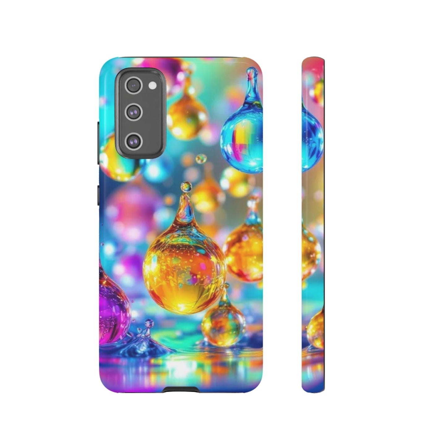 Colorful golden raindrop 3D wrap Samsung phone case with shock absorption and outdoor weather resistance