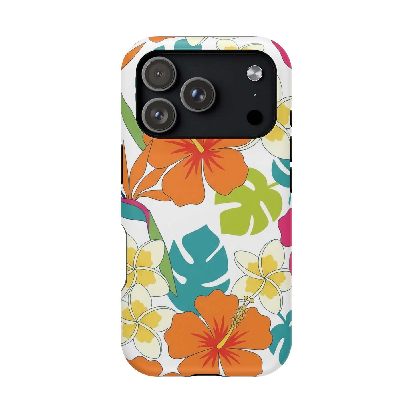 Floral iPhone case with vibrant orange flowers and impact-resistant magnetic design