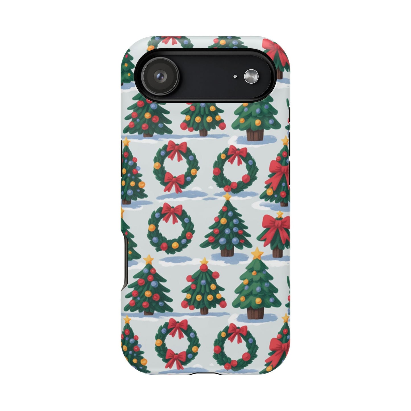 iPhone case with festive Holiday Tree and Wreath pattern for Christmas protection