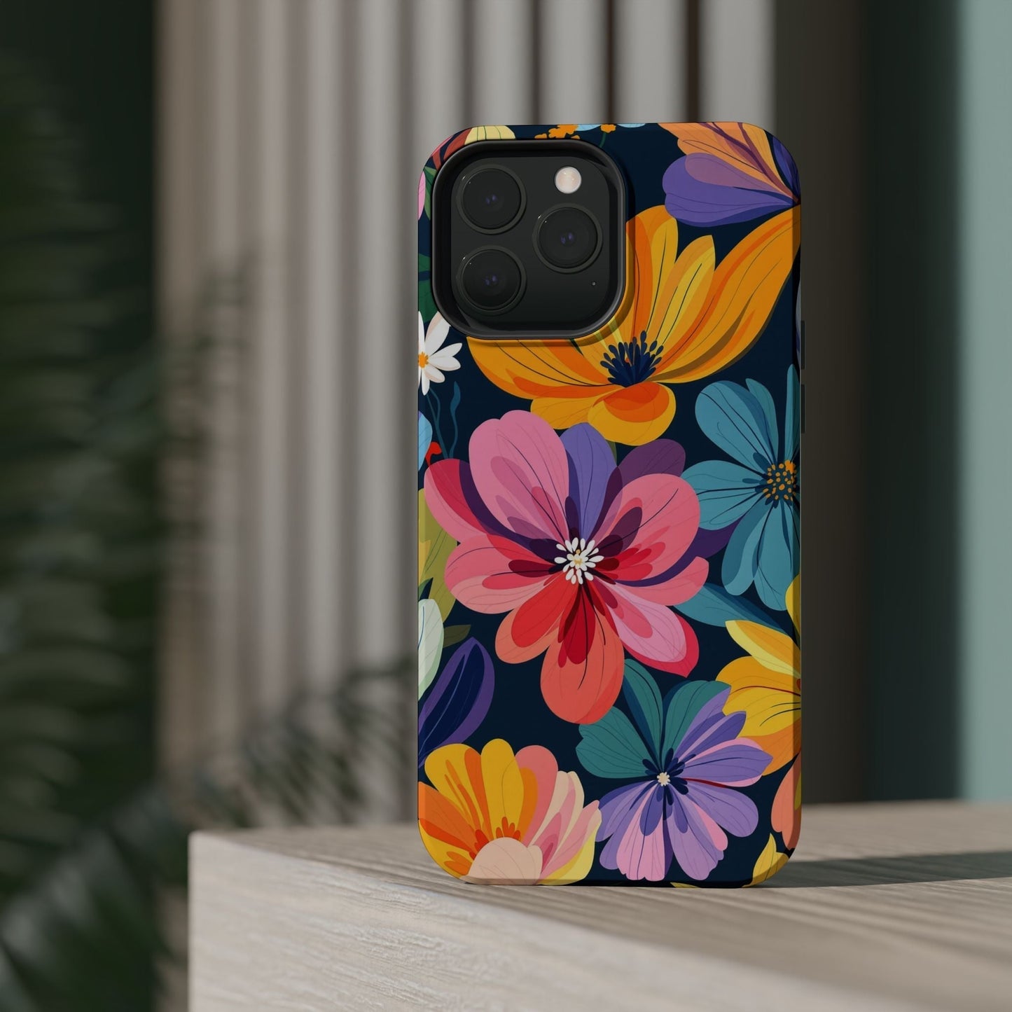 iPhone 17 case with colorful floral design and MagSafe compatibility