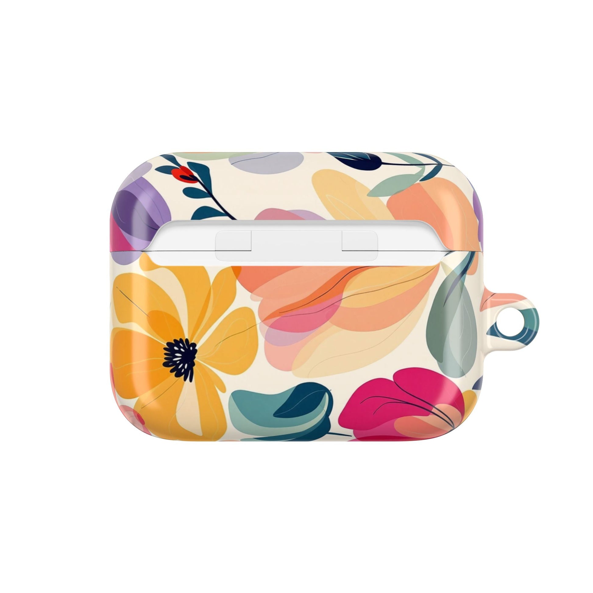 Floral AirPod case with colorful watercolor floral design and protective polycarbonate cover