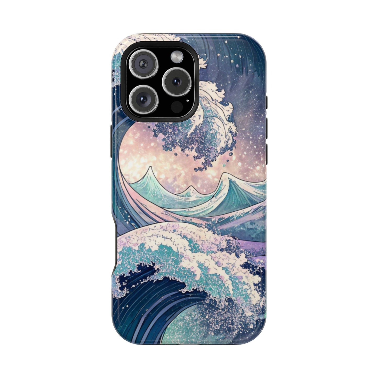 iPhone case with crashing waves design, magnetic MagSafe® compatible tough protective cover