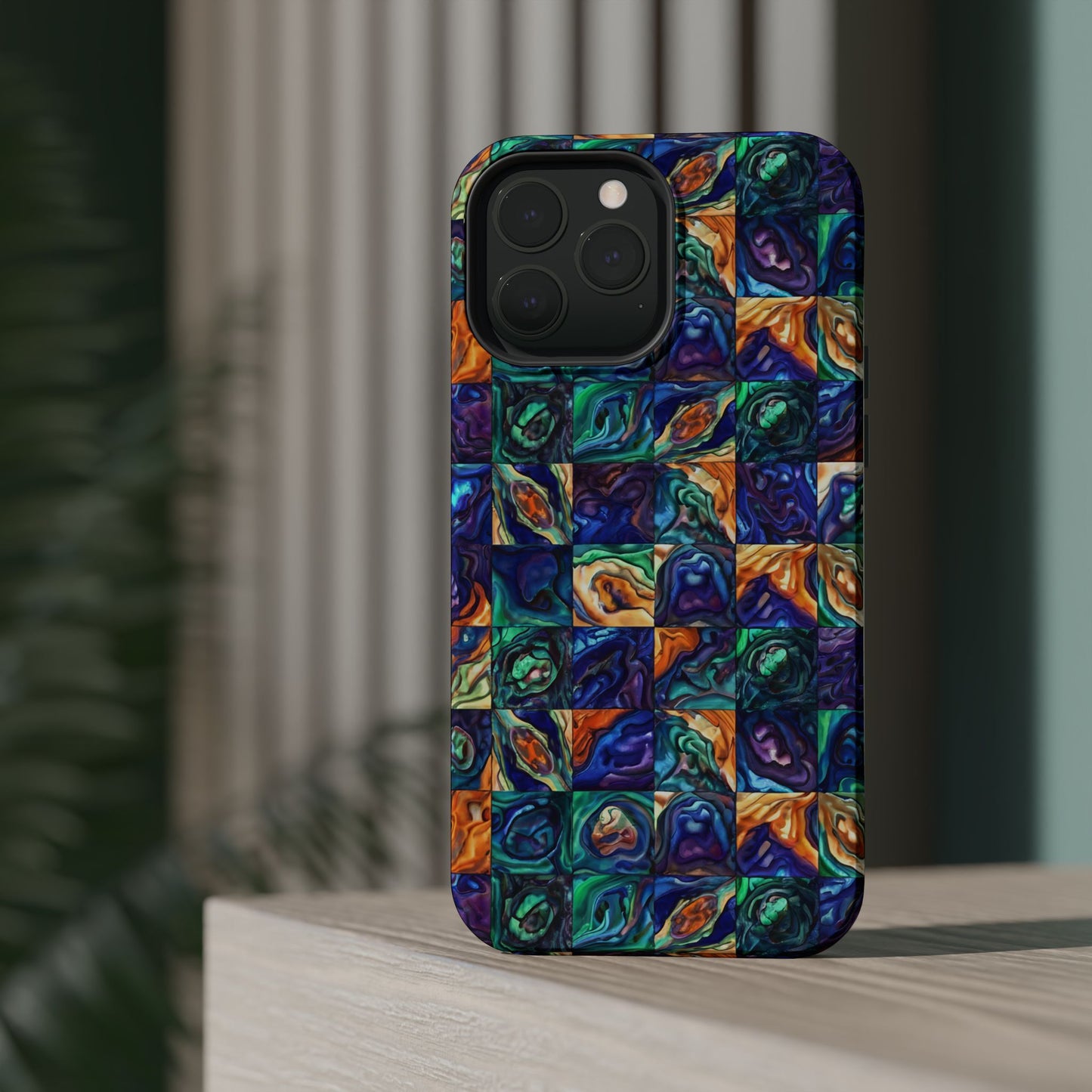 Abstract Purple & Green Seascape Magnetic Impact-Resistant iPhone Case