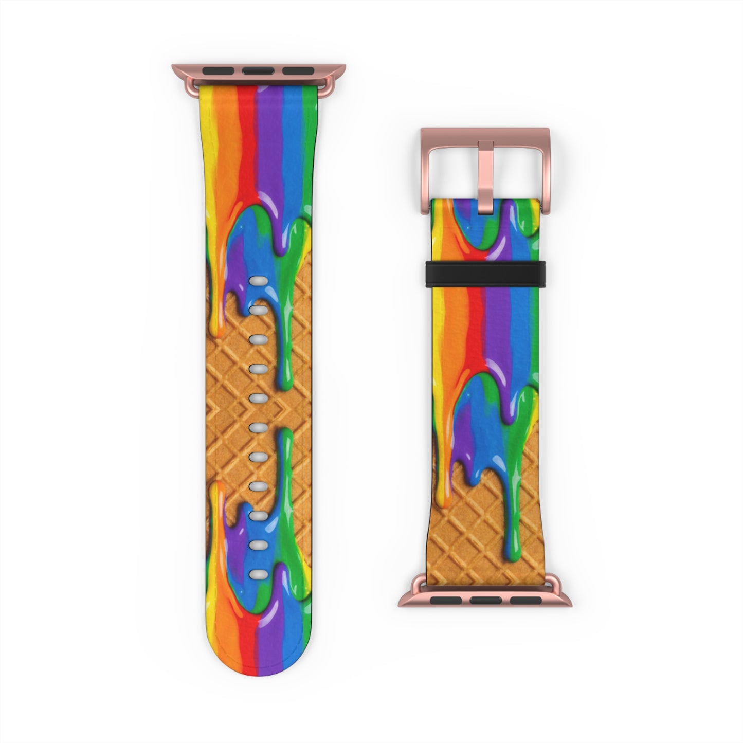 Waffle Rainbow Drip Apple Watch Band Colorful Faux Leather Strap