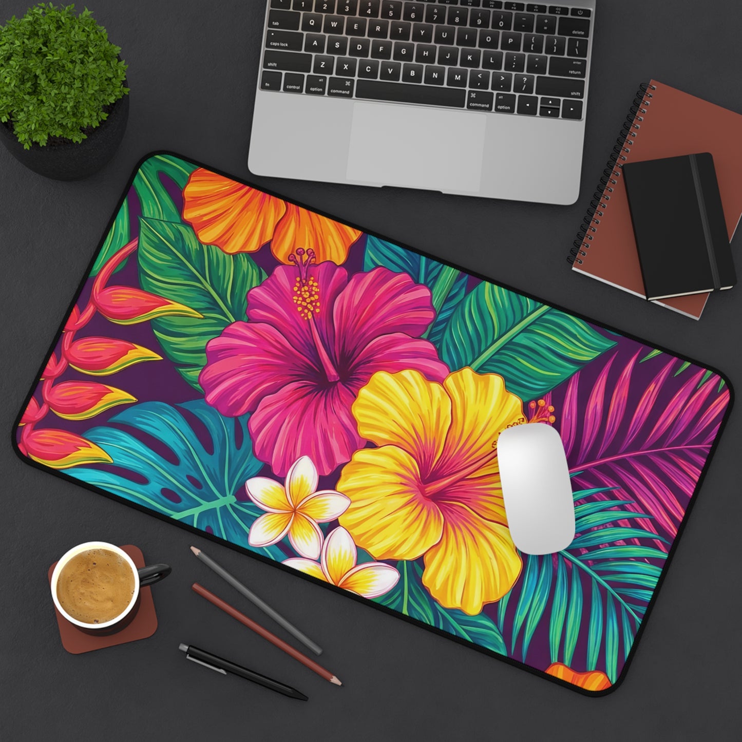 Tropical Floral Desk Mat — Vibrant Botanical Mouse Pad