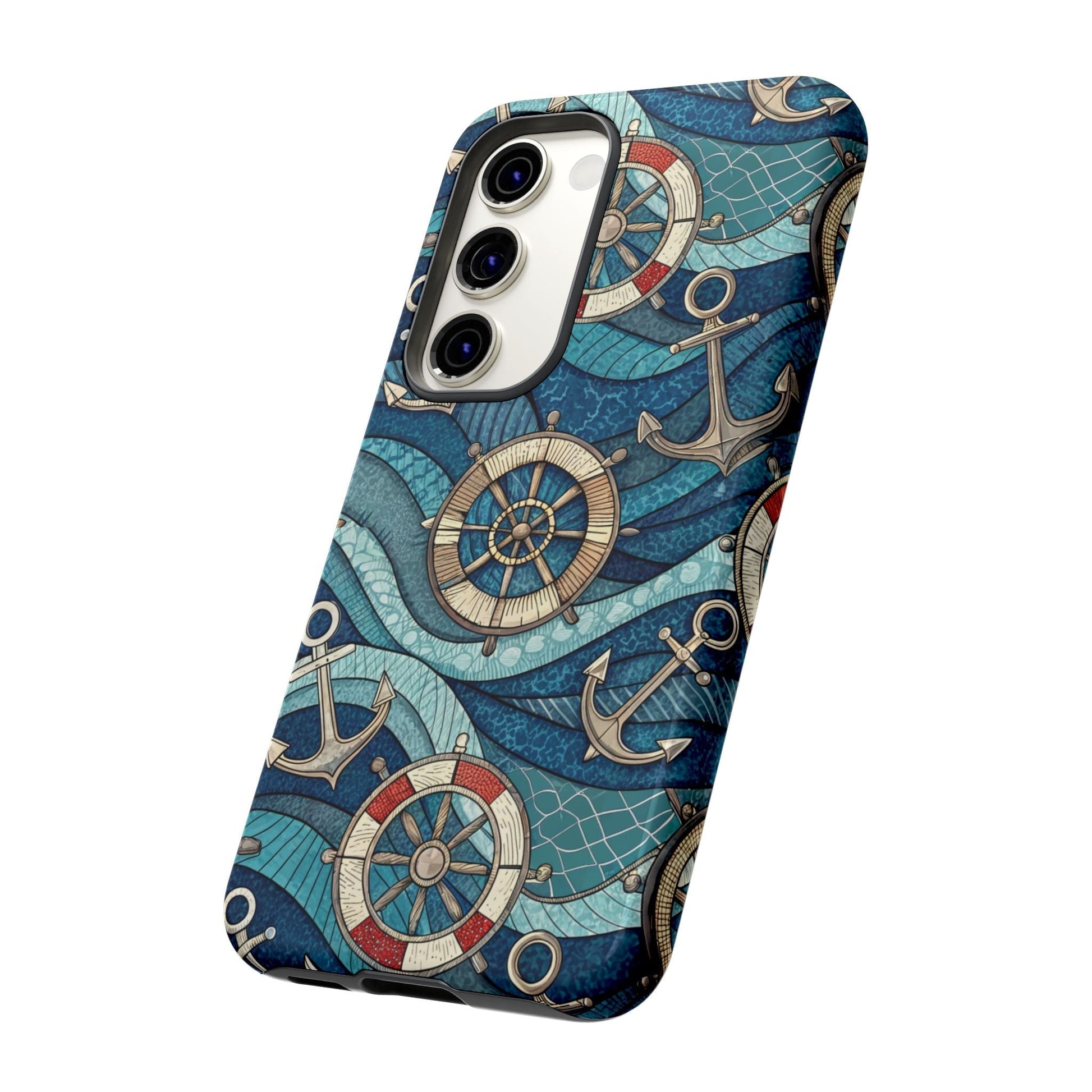Samsung phone case with nautical anchor and life preserver design, durable tough protective cover with shock absorption and full wrap-around style