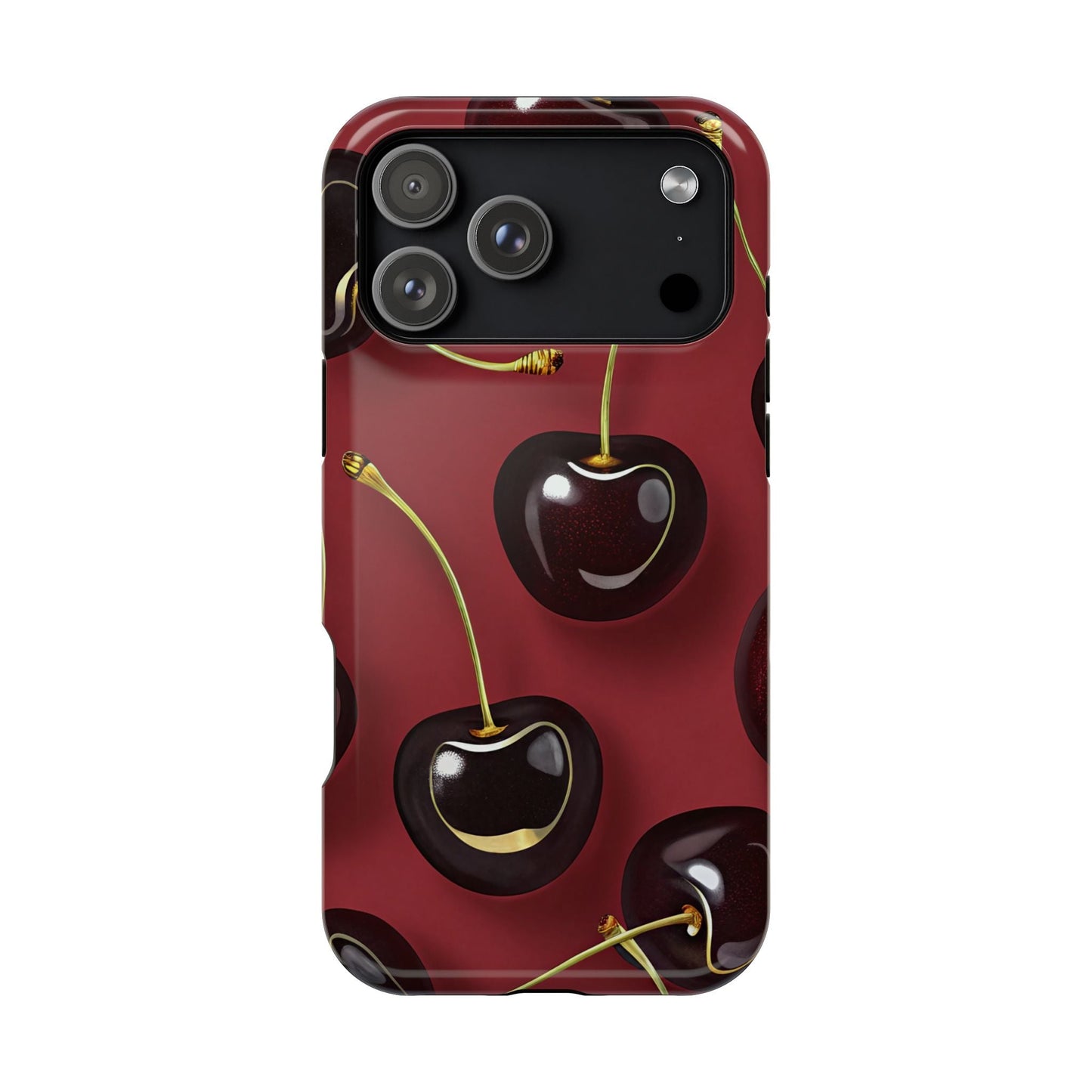 Cherry iPhone tough case with vibrant cherry design and dual-layer protection, MagSafe compatible