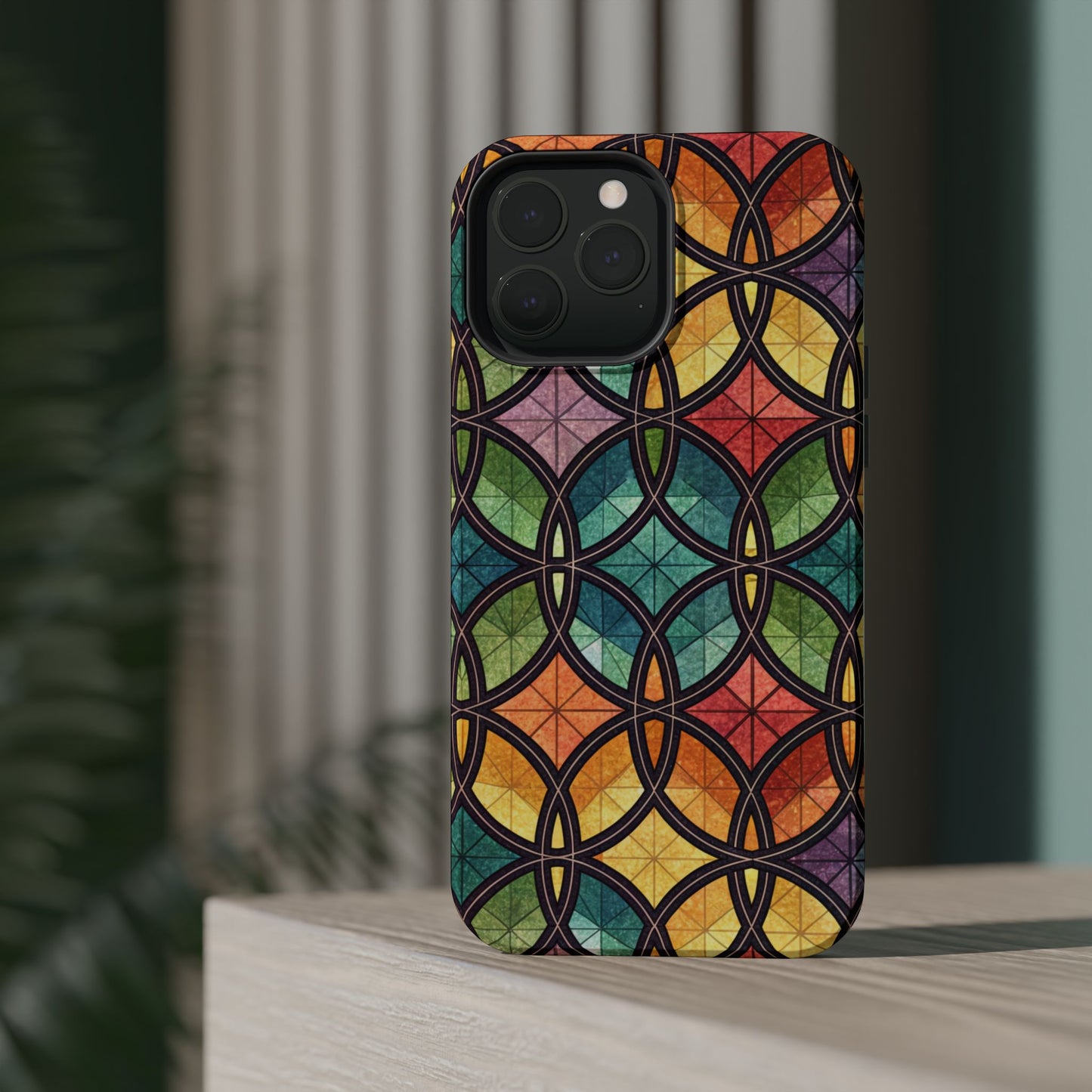 Rainbow Stain Glass iPhone Case – Durable MagSafe® Tough Phone Cover with Colorful Artistic Design