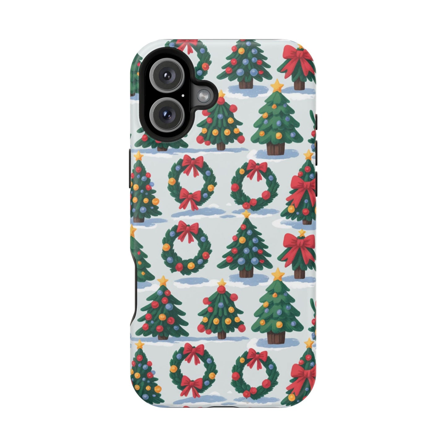 iPhone case with festive Holiday Tree and Wreath pattern for Christmas protection and seasonal cheer