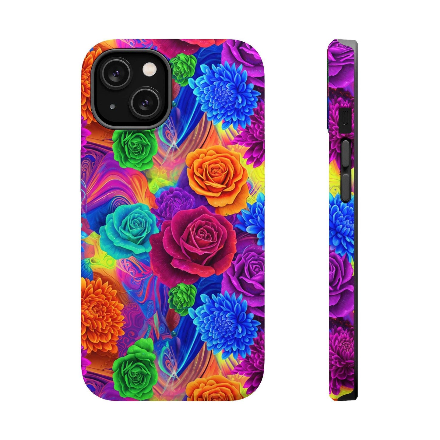Colorful floral iPhone tough case with MagSafe compatibility and durable protective design