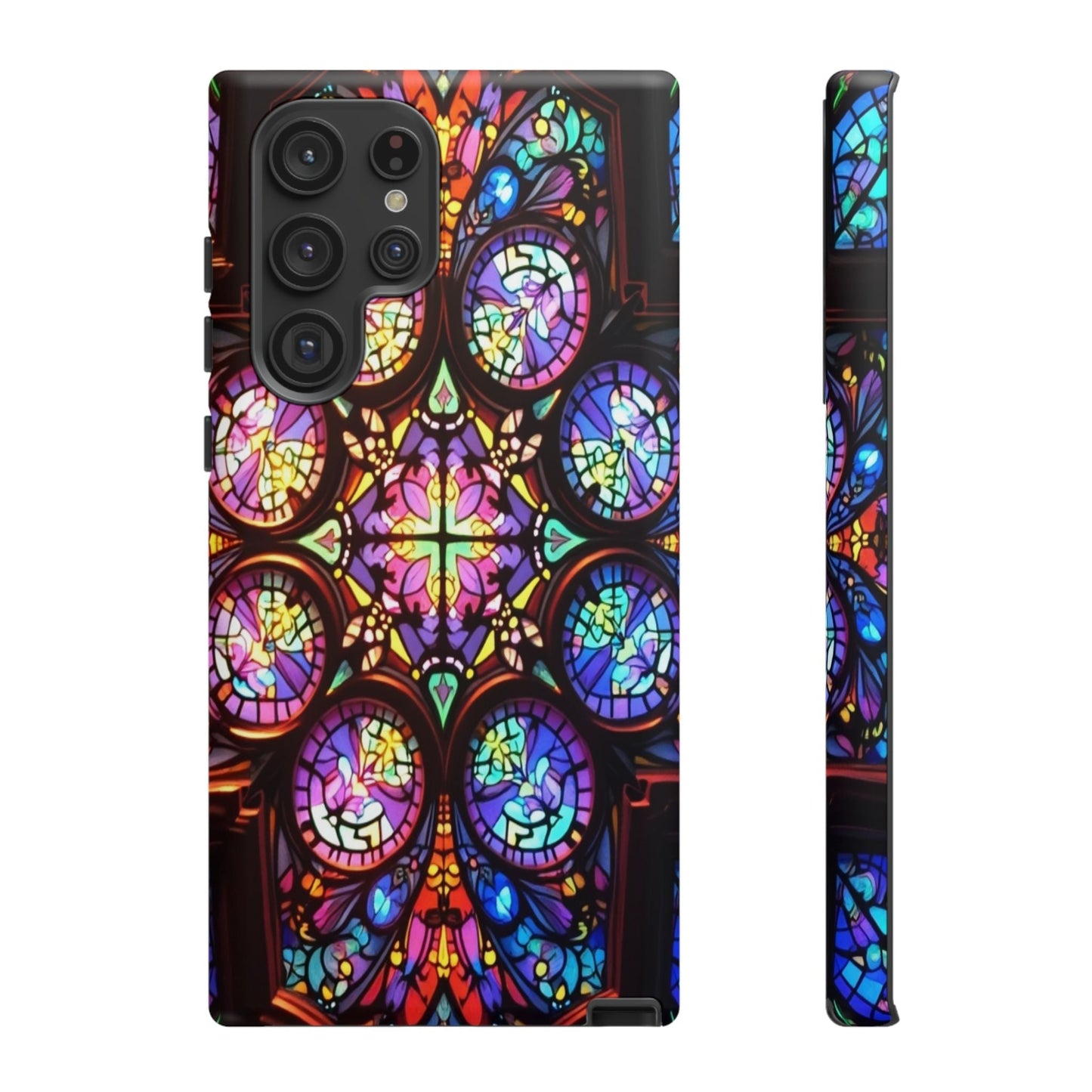 Colorful Hypnotic Stain Glass Samsung Galaxy phone case with vibrant stained glass pattern and durable protective design