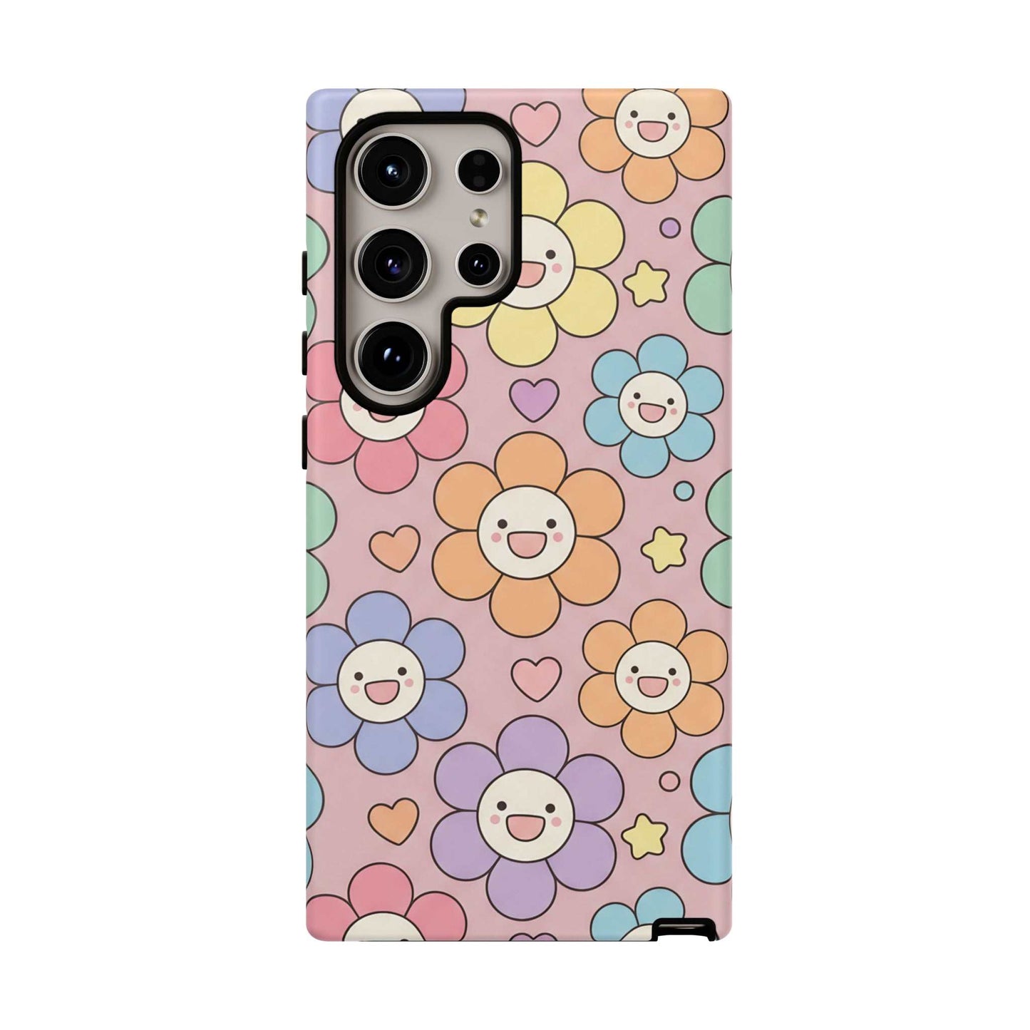 Happy Flower Samsung Phone Case with colorful smiling floral design and dual-layer protection