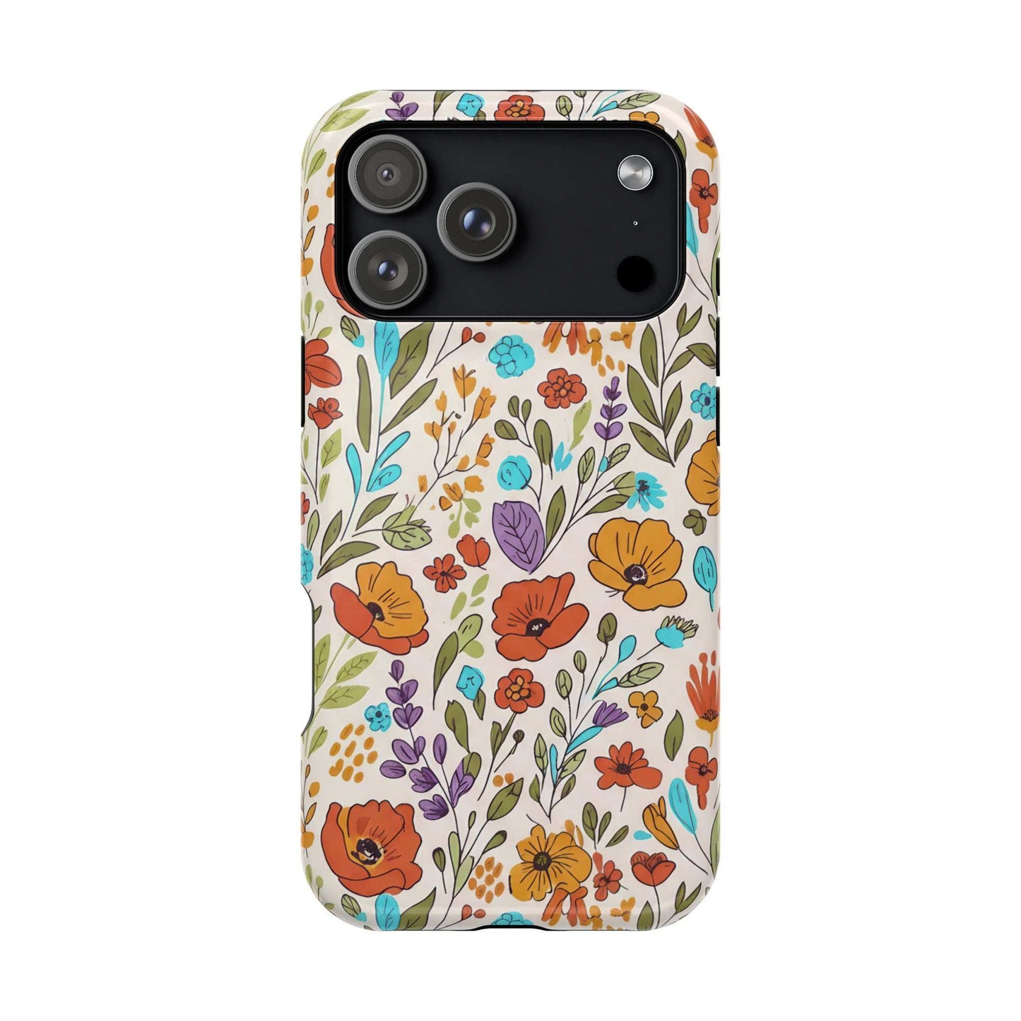 Floral Drawing iPhone Case — Magnetic Impact-Resistant Phone Cover
