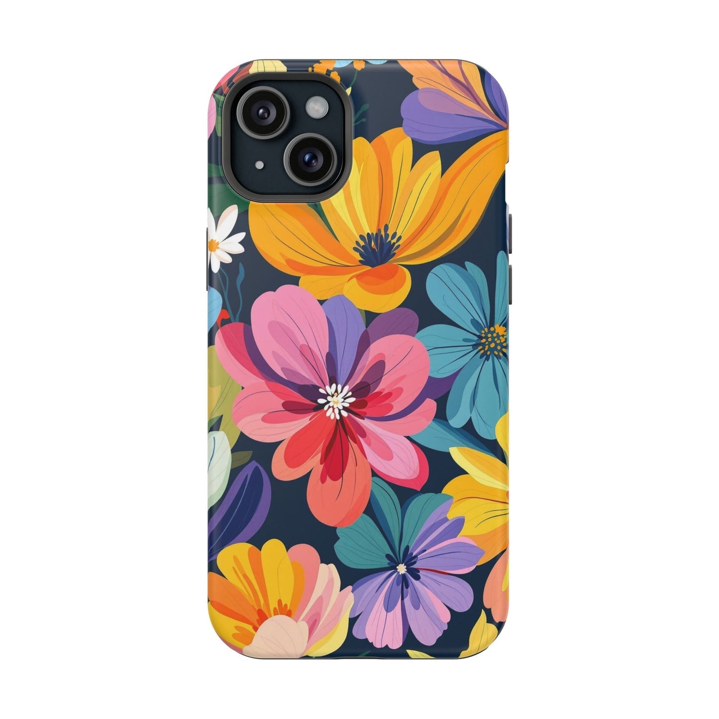 Colorful floral design iPhone 17 case with vibrant flowers and MagSafe compatibility