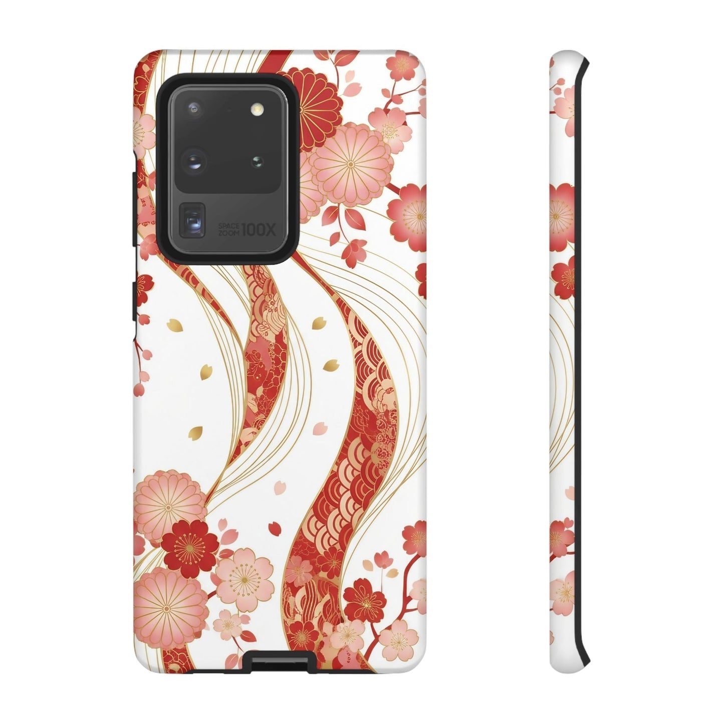 Red Golden Flower Phone Case with intricate floral design for Samsung, offering elegant protection and shock absorption