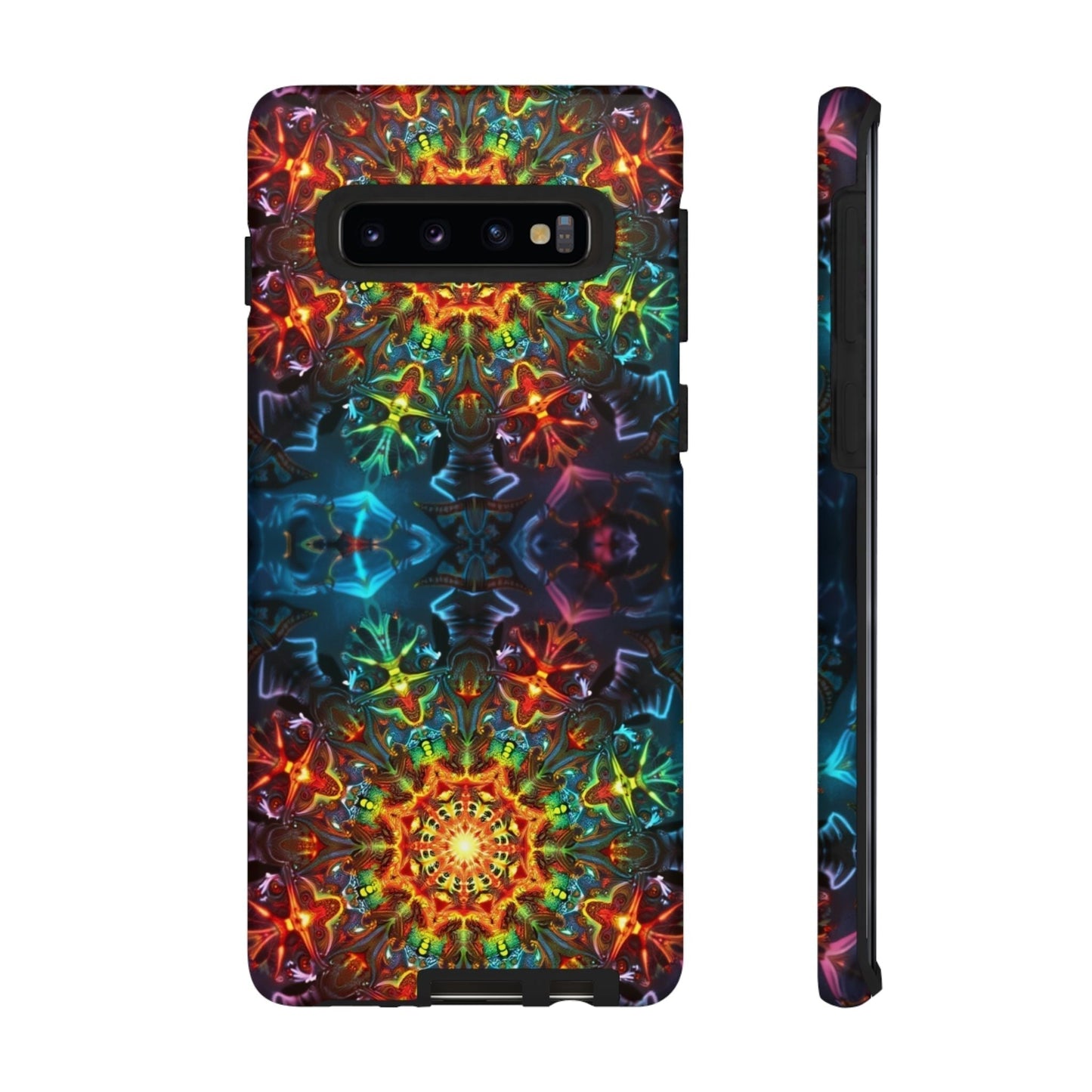 Abstract Kaleidoscope Samsung phone case with vibrant, multicolor geometric pattern and durable protective design.