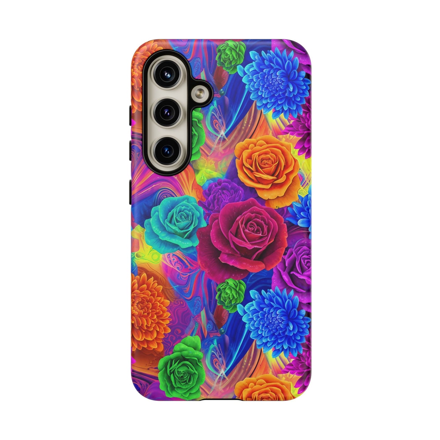 Vibrant floral Samsung phone case with colorful seamless pattern and protective TPU silicone liner