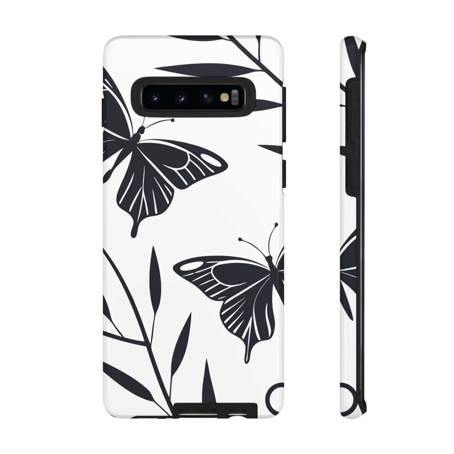 Minimalist black and white butterfly Samsung phone case with elegant 3D print and durable protection