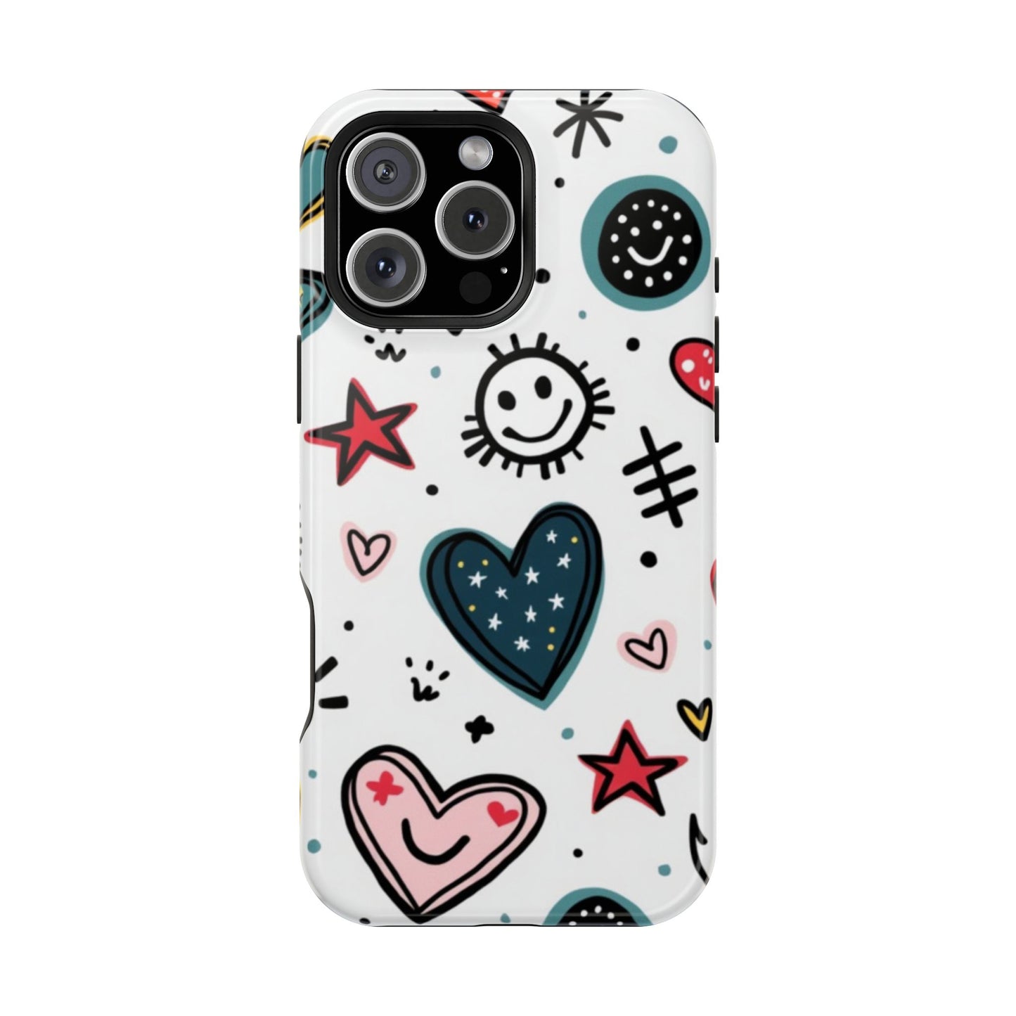 Cartoon Hearts and Smiles Phone Case – Cute Durable iPhone Cover