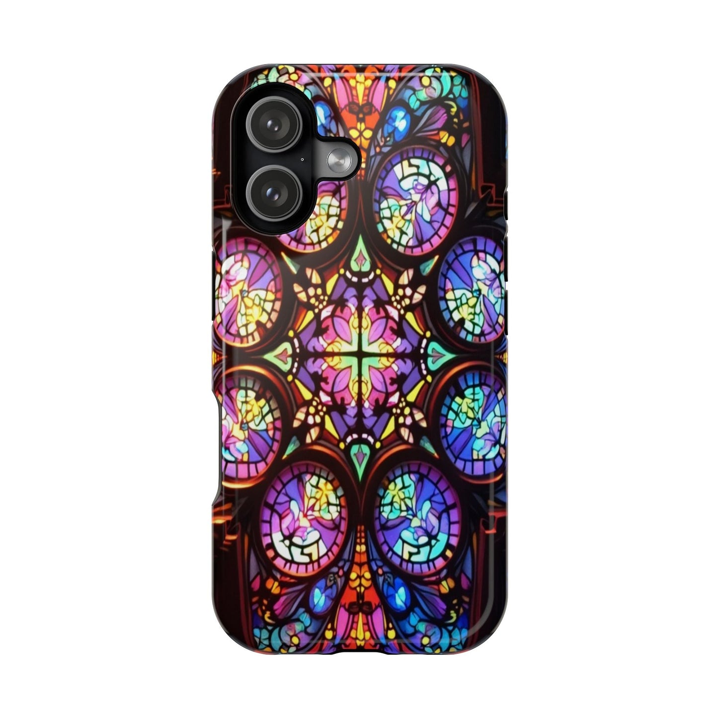 Colorful Hypnotic Stain Glass iPhone tough case with vibrant stained-glass pattern and MagSafe compatibility