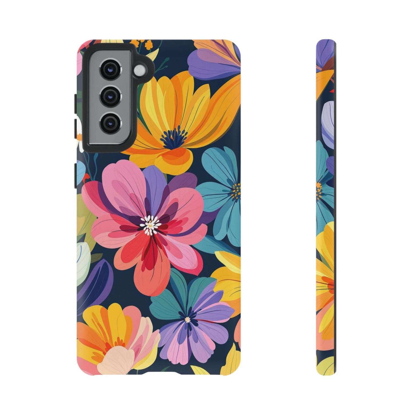 Colorful Floral Samsung Phone Case with vibrant multi-color flower design and shock-absorbing protection