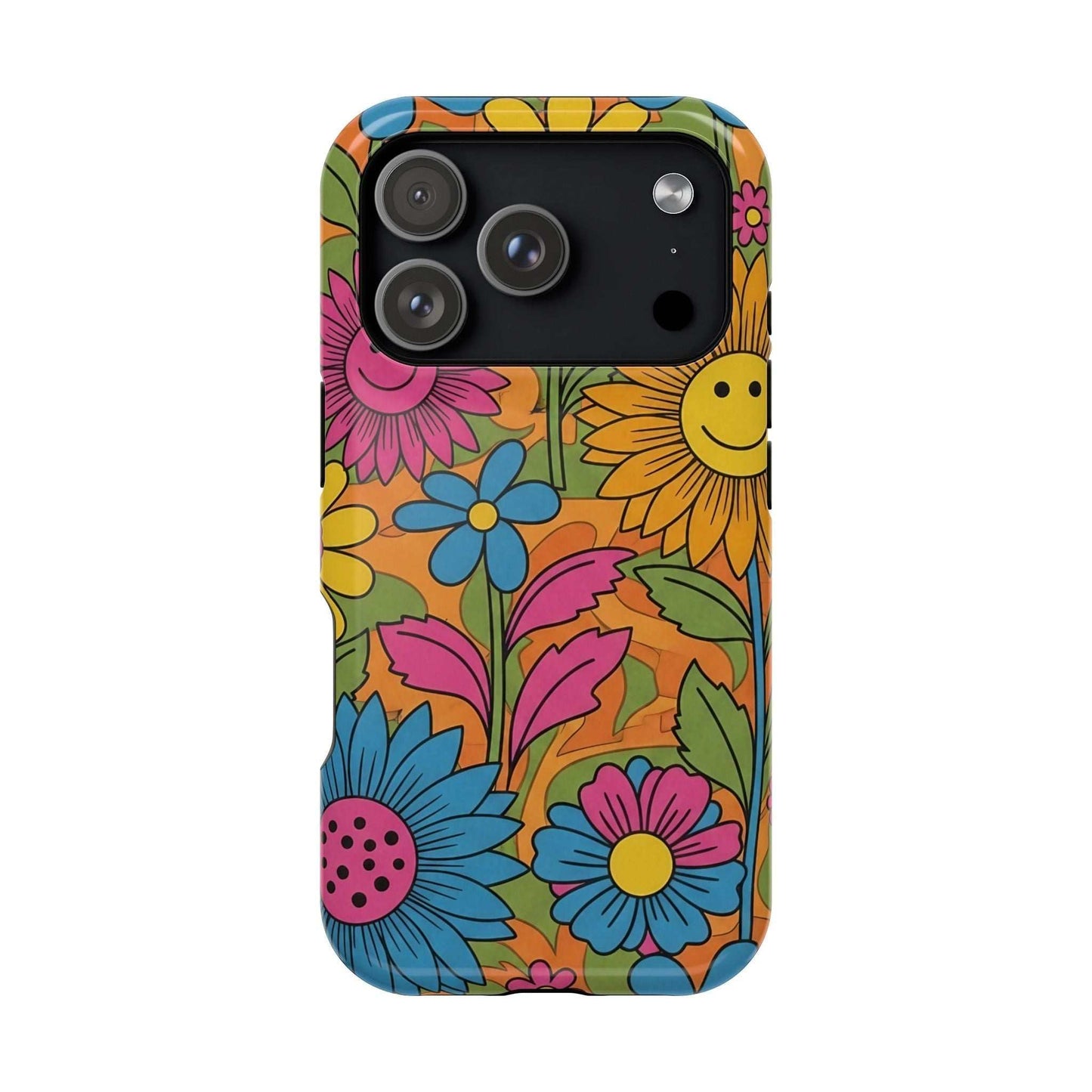 Flower Power iPhone Tough Case with vibrant floral design and durable polycarbonate protection