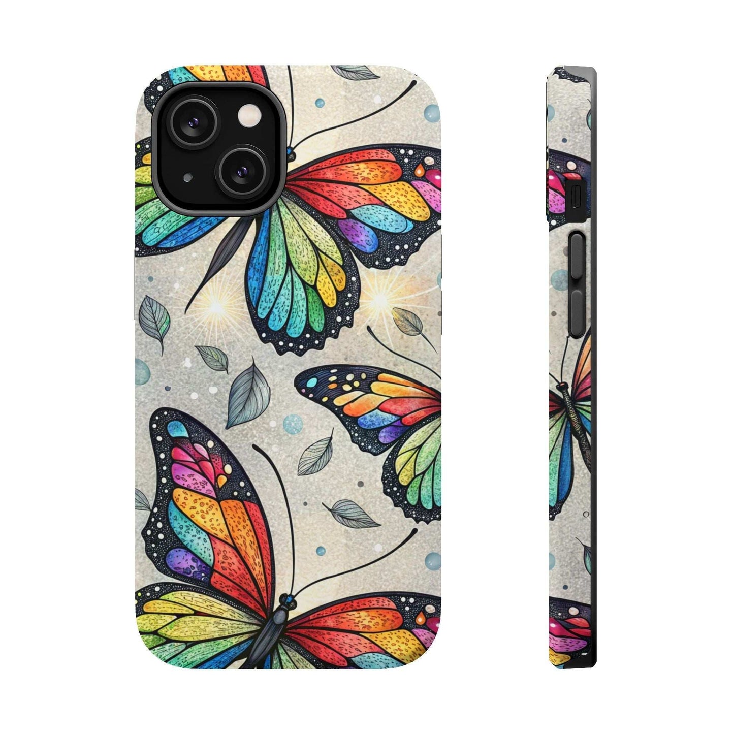 Vibrant Rainbow Butterfly iPhone case with colorful butterfly design and dual-layer protection
