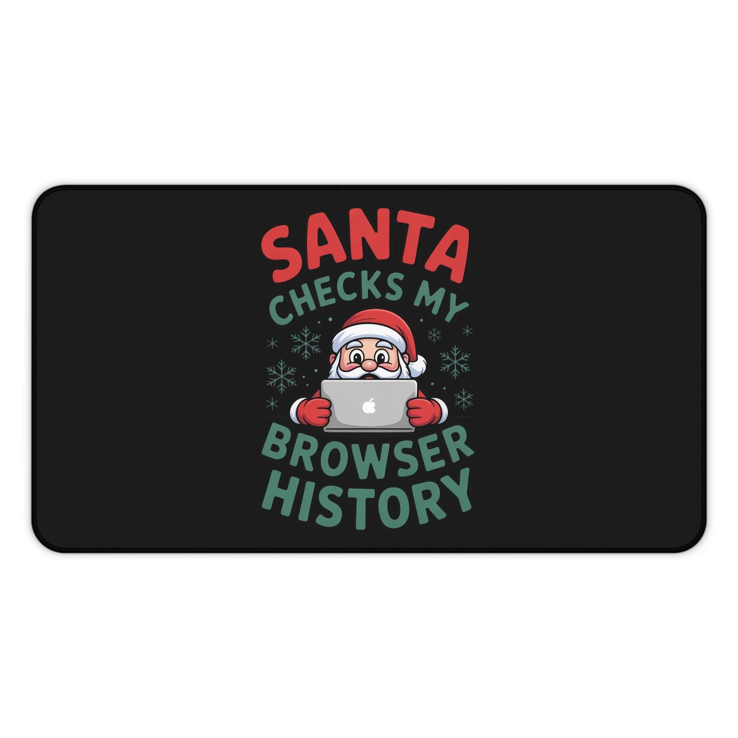 Funny Santa desk mat with Santa checking browser history design and non-slip backing