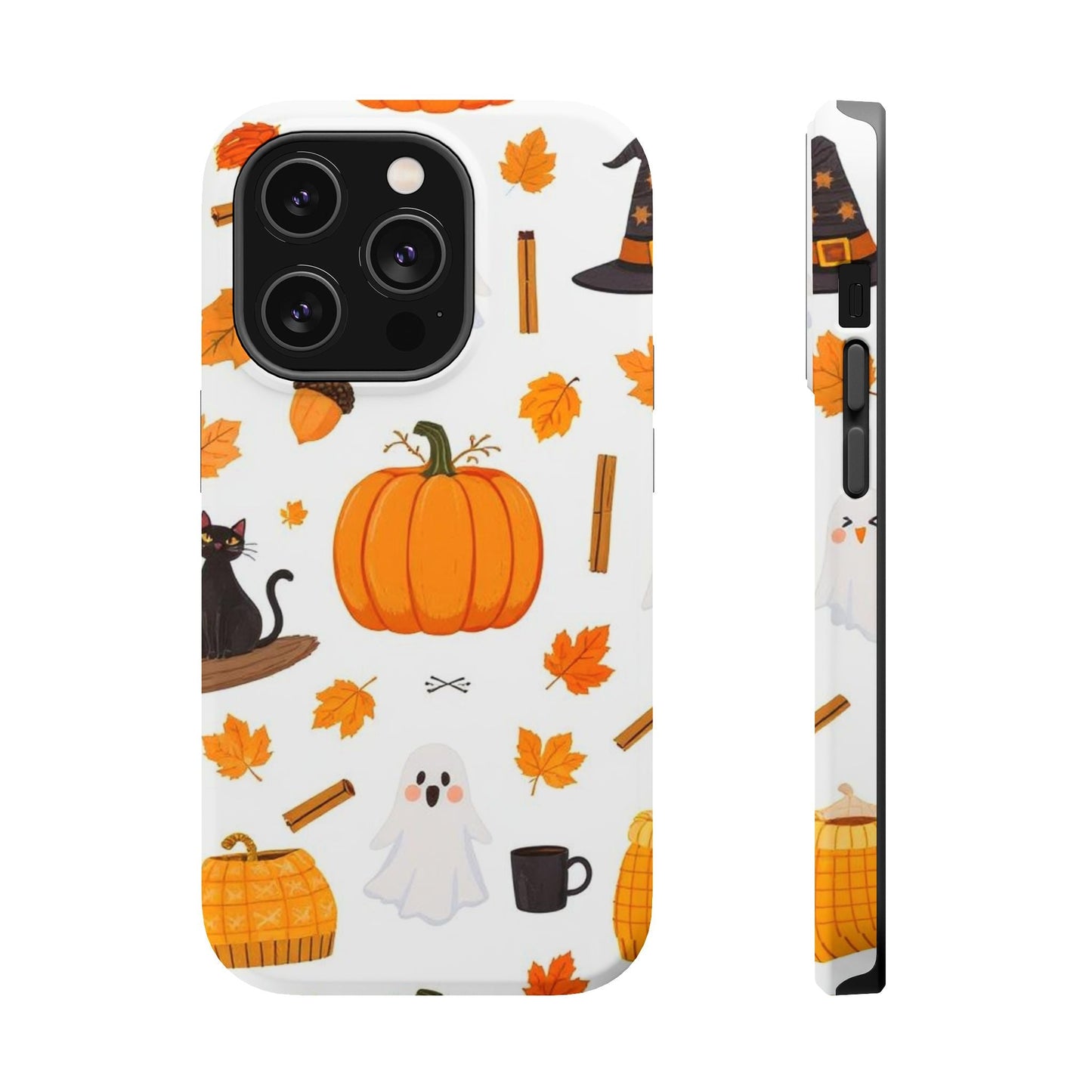 Durable Halloween pumpkins and ghosts iPhone case with MagSafe compatible protective cover