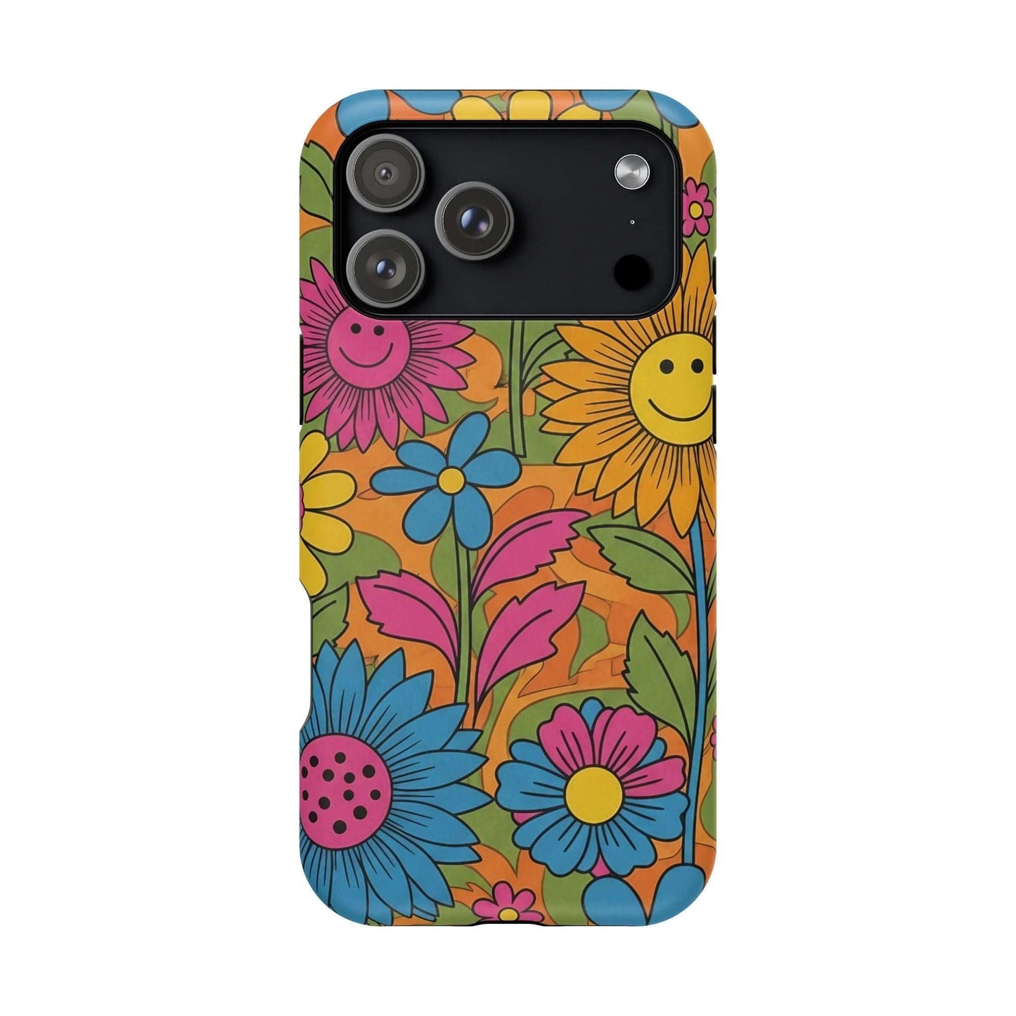 Flower Power iPhone Tough Case with colorful floral design and durable protective polycarbonate material