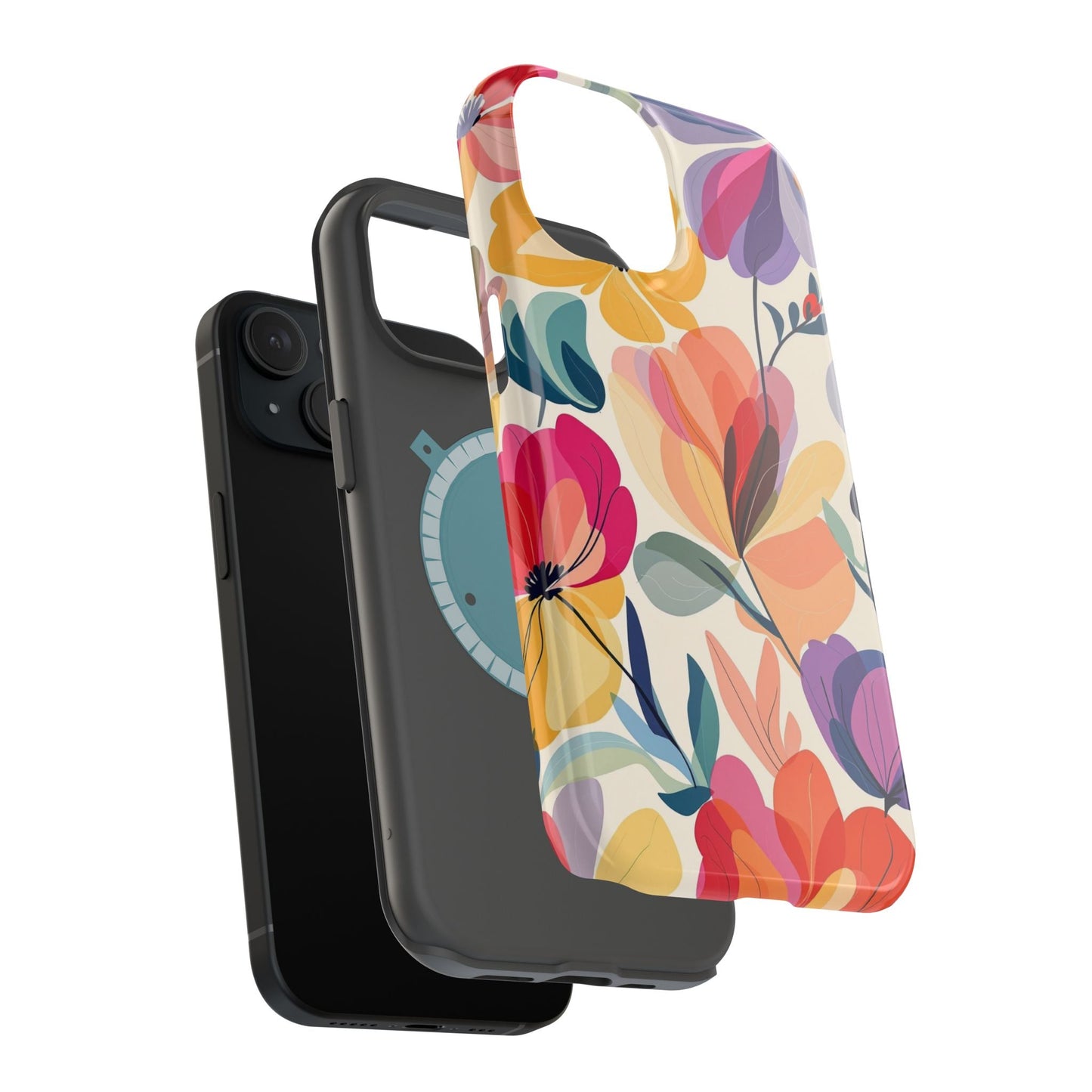 Colorful watercolor floral iPhone case with durable polycarbonate construction and vibrant full-wrap print