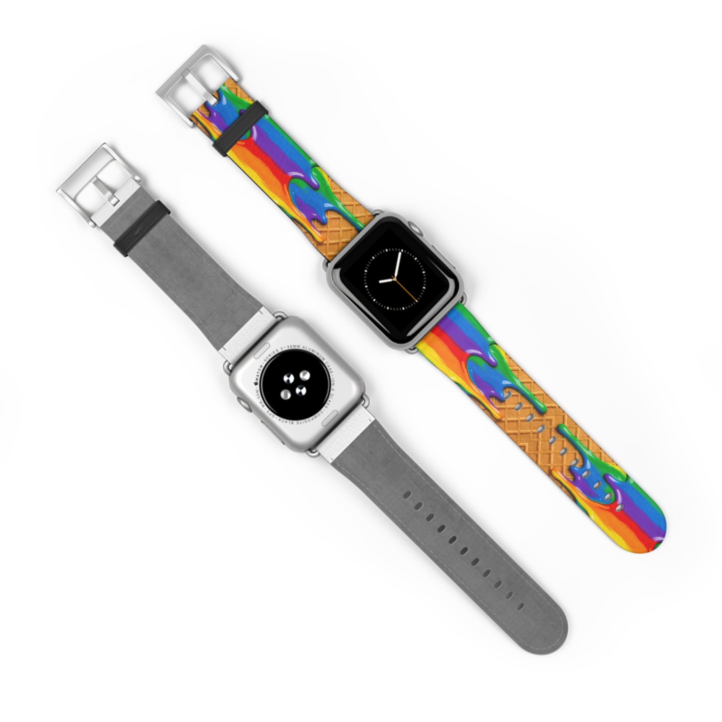 Waffle Rainbow Drip Apple Watch Band Colorful Faux Leather Strap