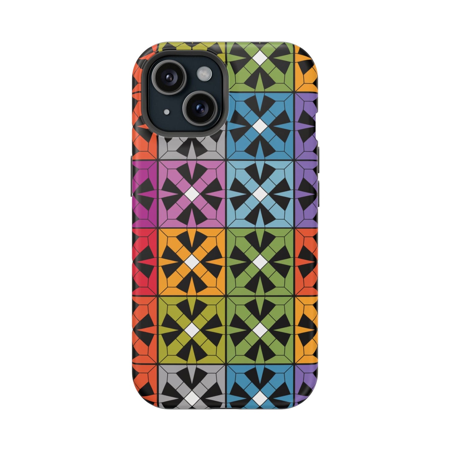 Rainbow Squares iPhone Tough Case with bold colorful geometric pattern and durable protective design