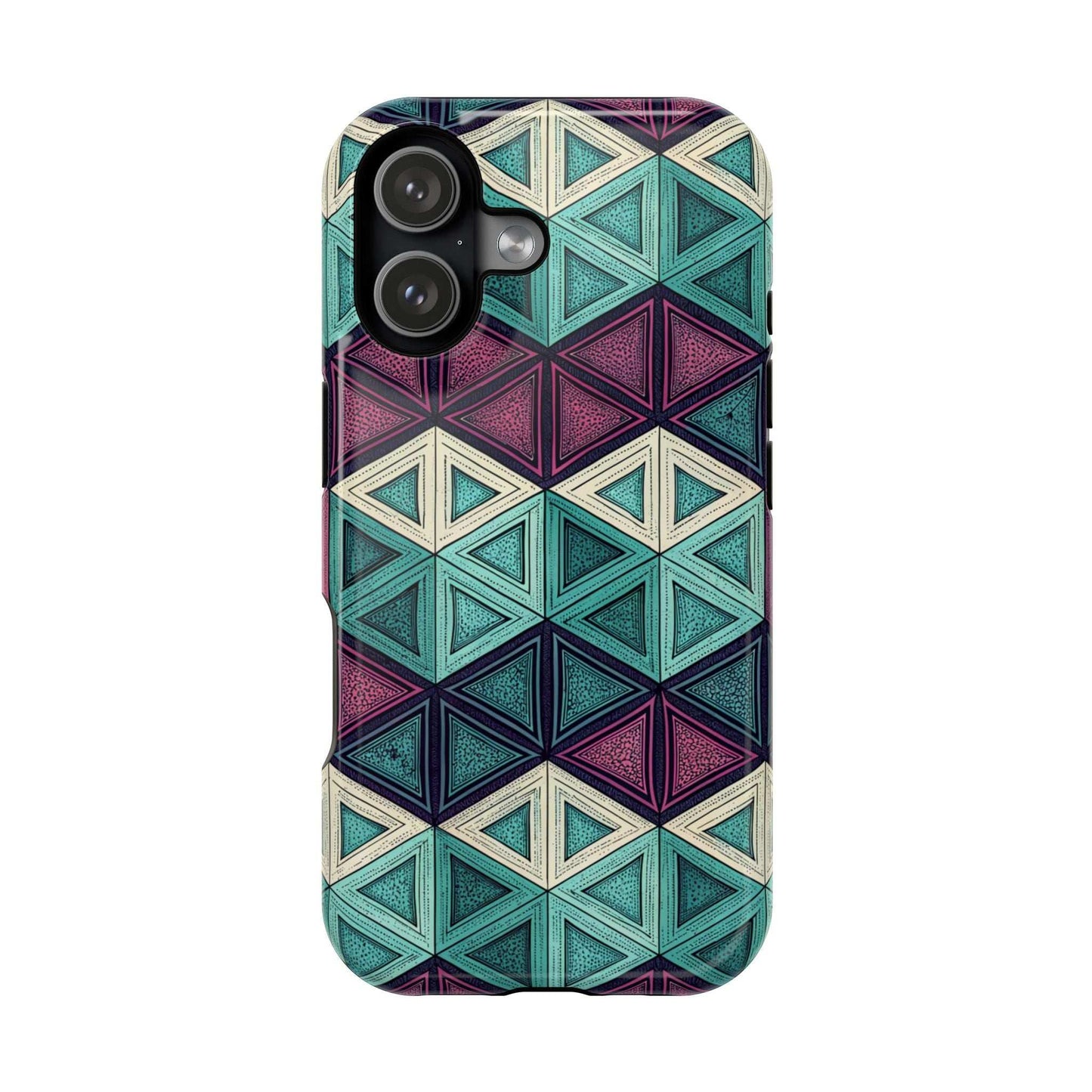 Purple and Teal Abstract geometric magnetic tough iPhone case with MagSafe compatibility