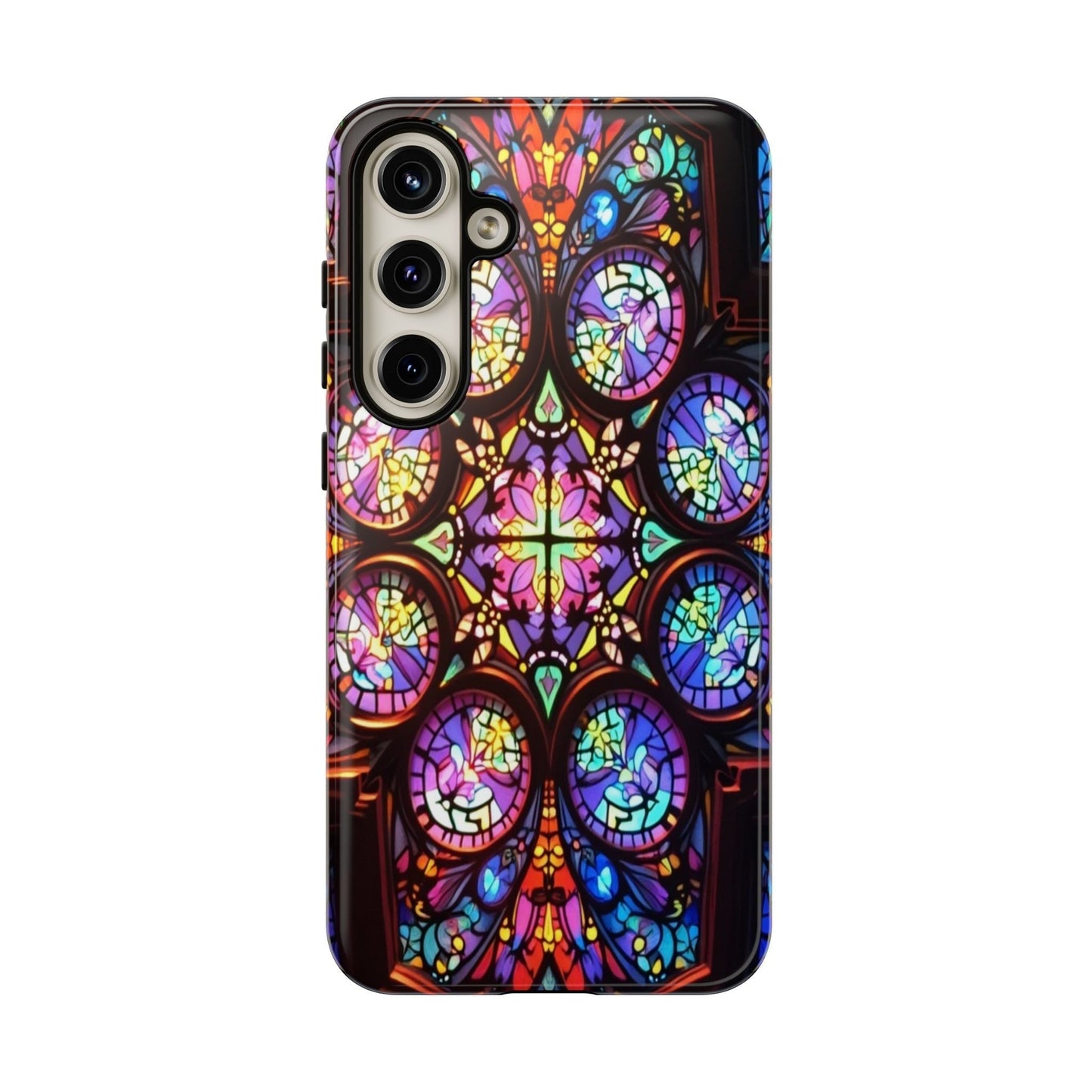 Colorful hypnotic stained glass design Samsung tough phone case for drop protection