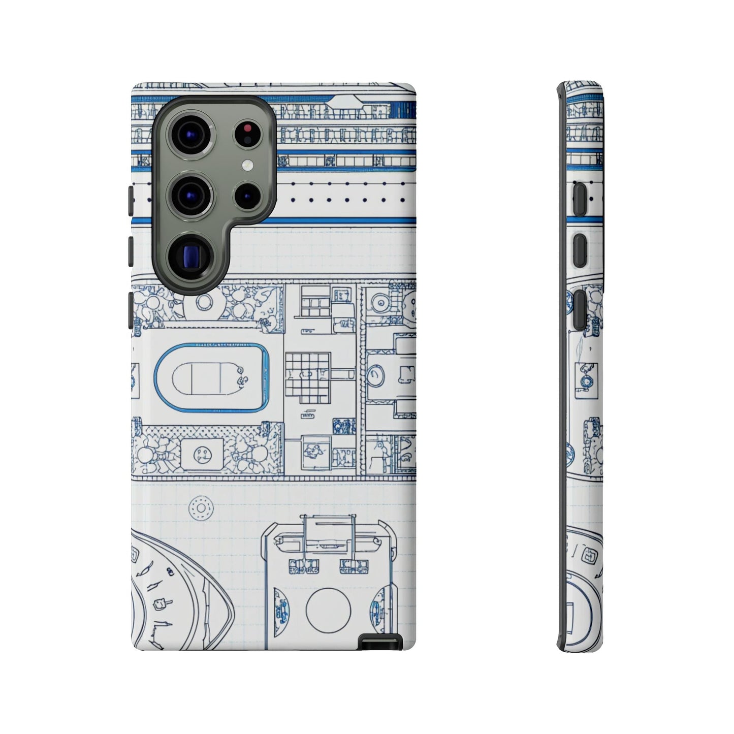 Samsung phone case with detailed cruise ship design blueprint pattern for durable protection and style