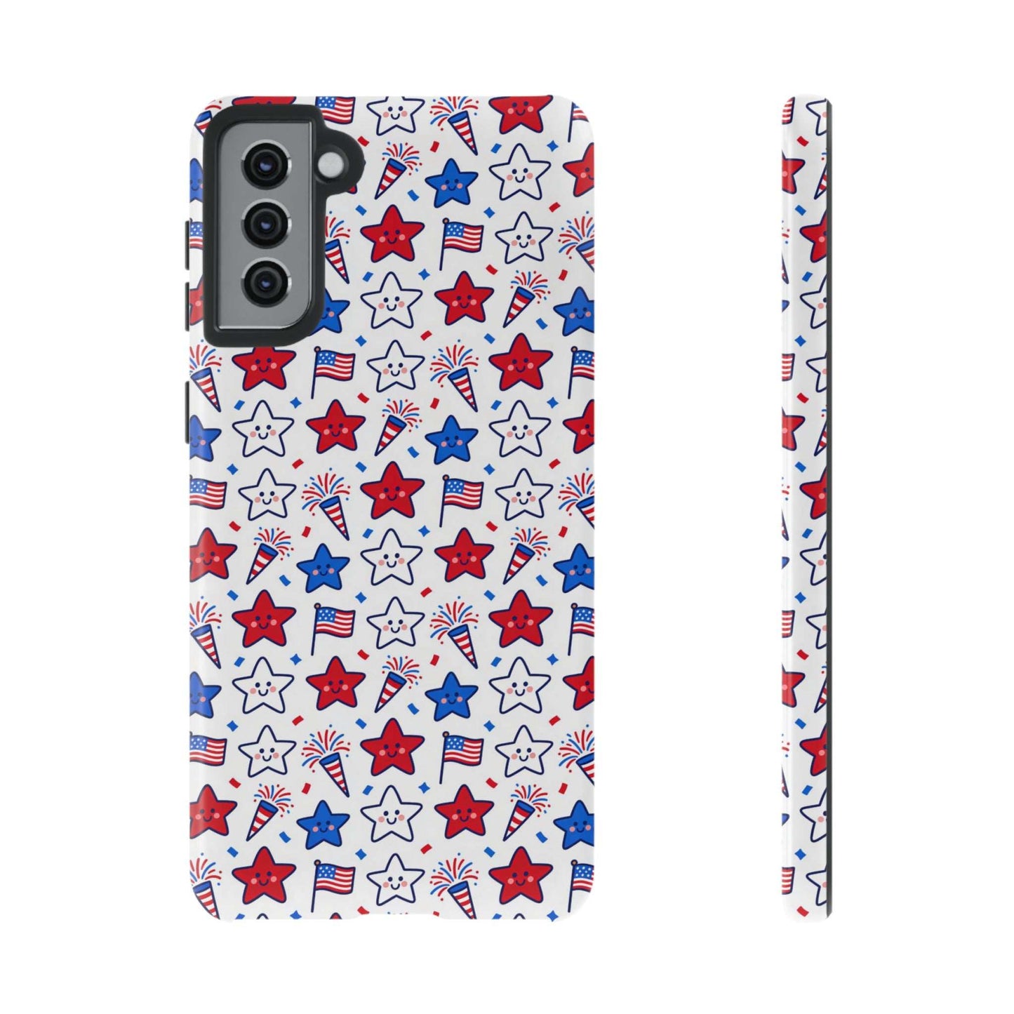 Kawaii 4th of July  Samsung Case – Cute Patriotic Phone Case, Fireworks Design, Shockproof Protective Cover