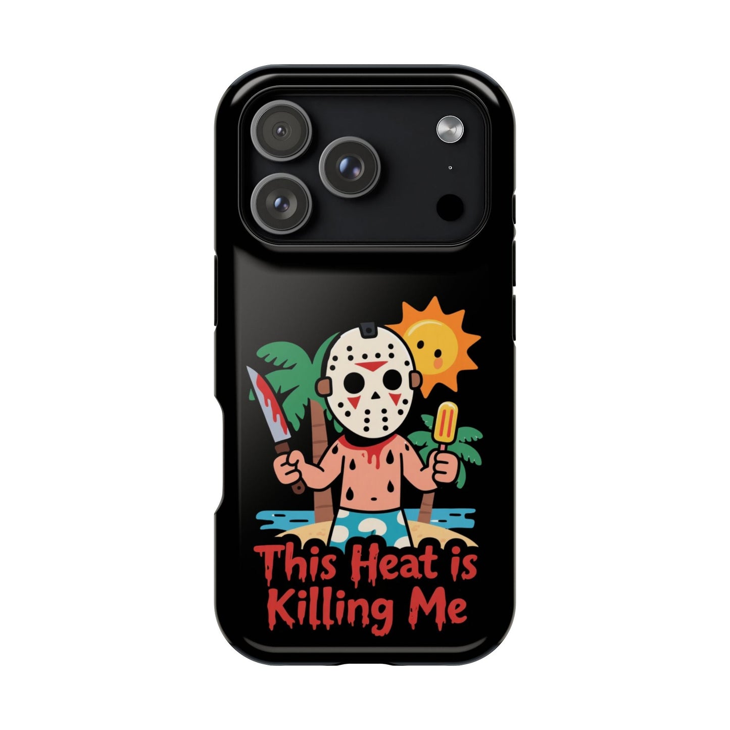 Summerween inspired iPhone case with funny "This Heat is Killing Me" design and MagSafe compatibility