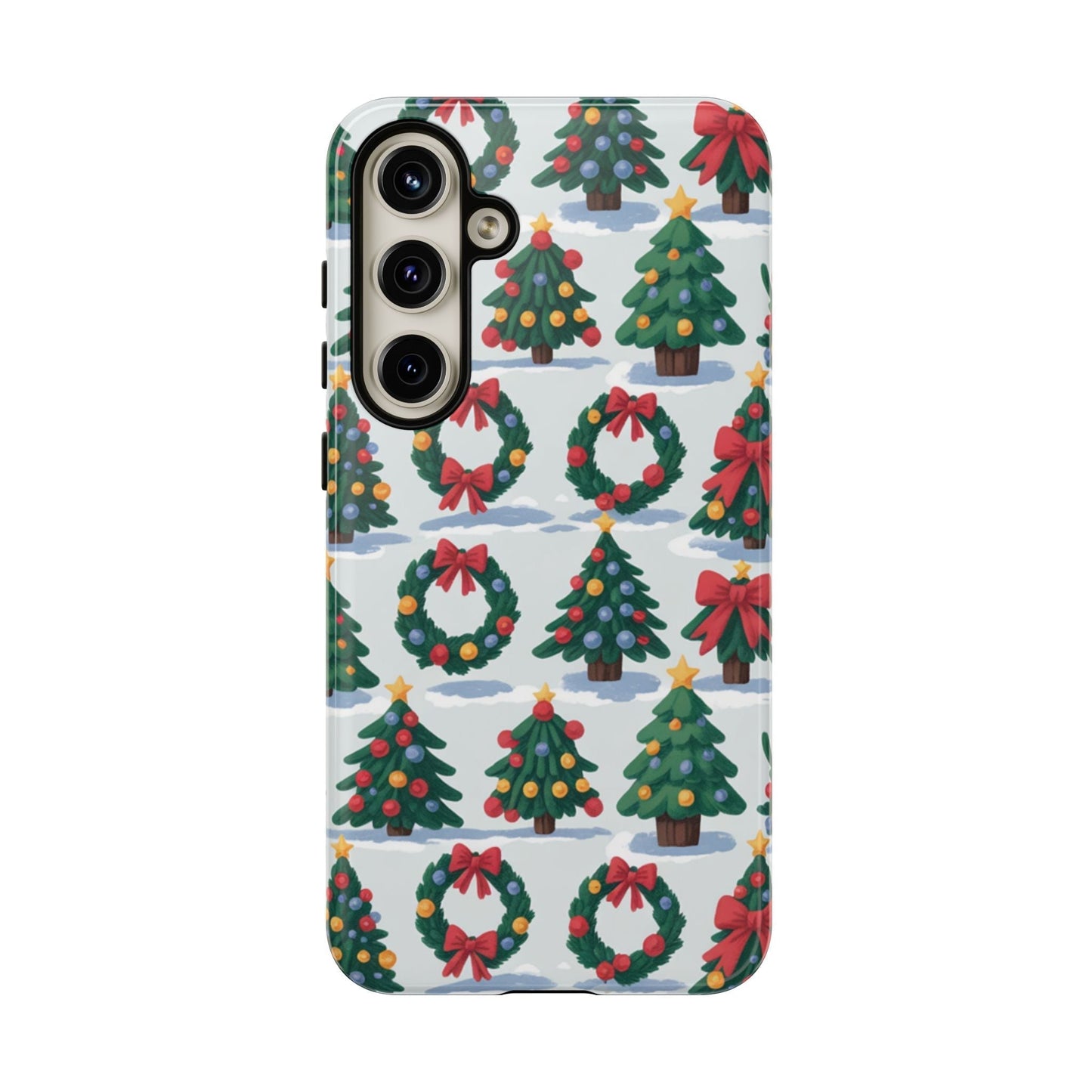 Samsung phone case with festive holiday wreath and Christmas tree pattern, durable and protective design for holiday celebrations