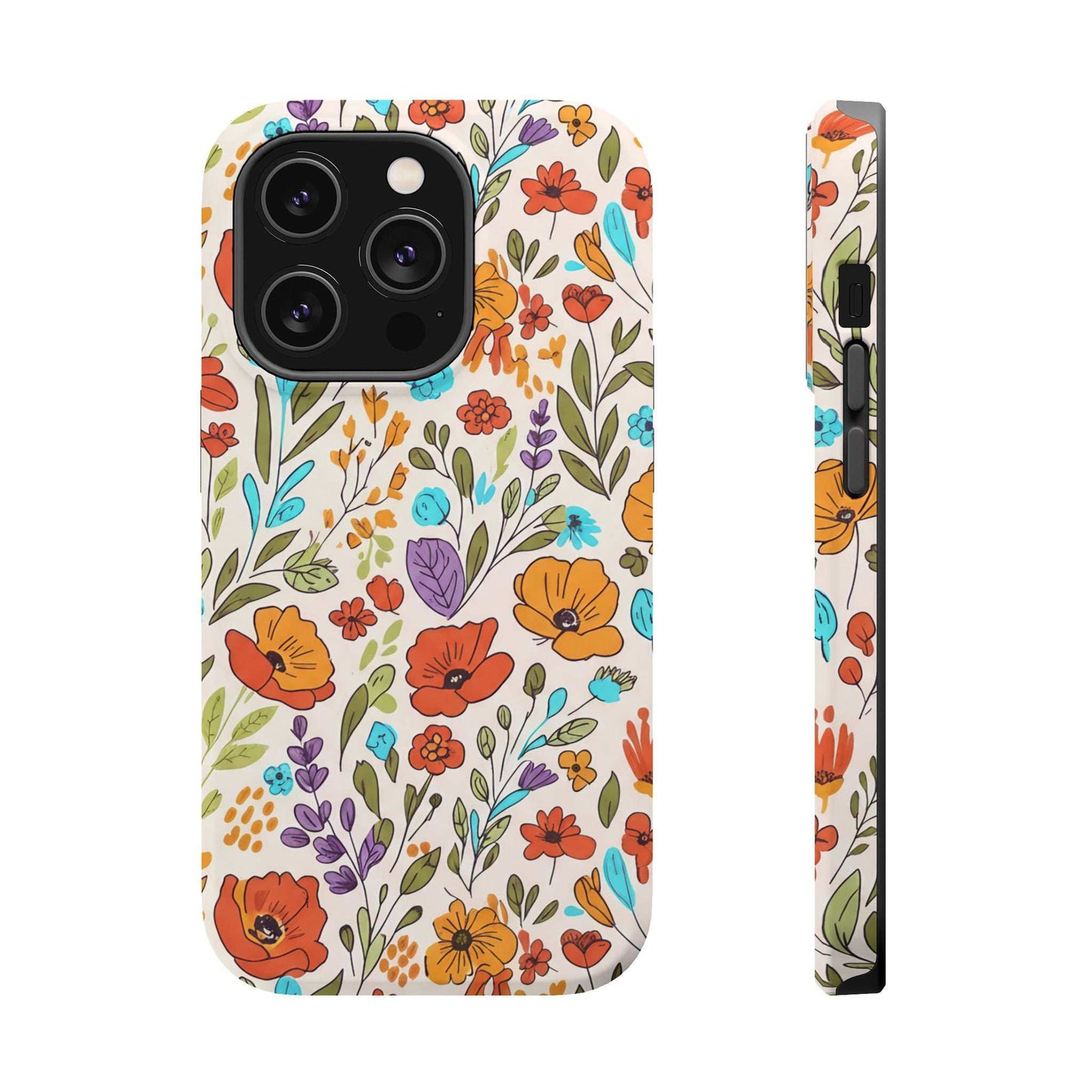 Floral Drawing iPhone Case — Magnetic Impact-Resistant Phone Cover