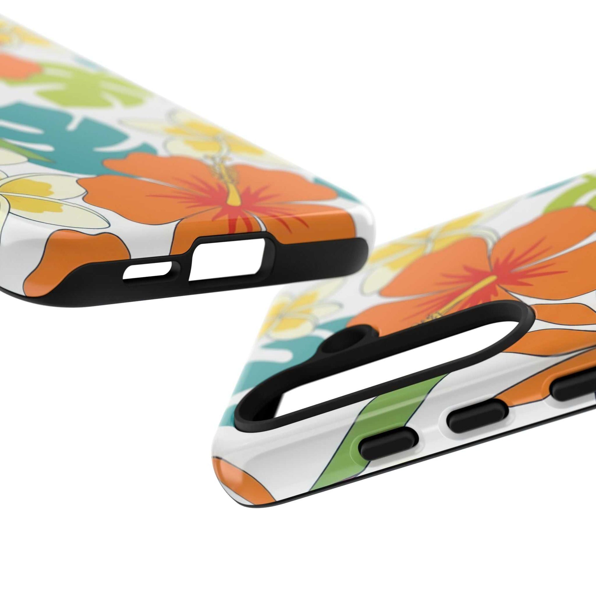 orange floral Samsung case with durable shock-absorbing design and wireless charging support