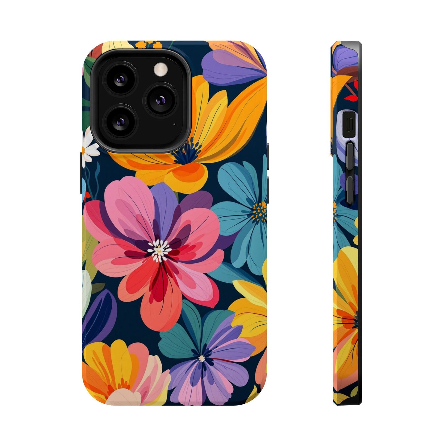 Colorful Floral Design iPhone case with vibrant flower patterns and MagSafe compatibility.