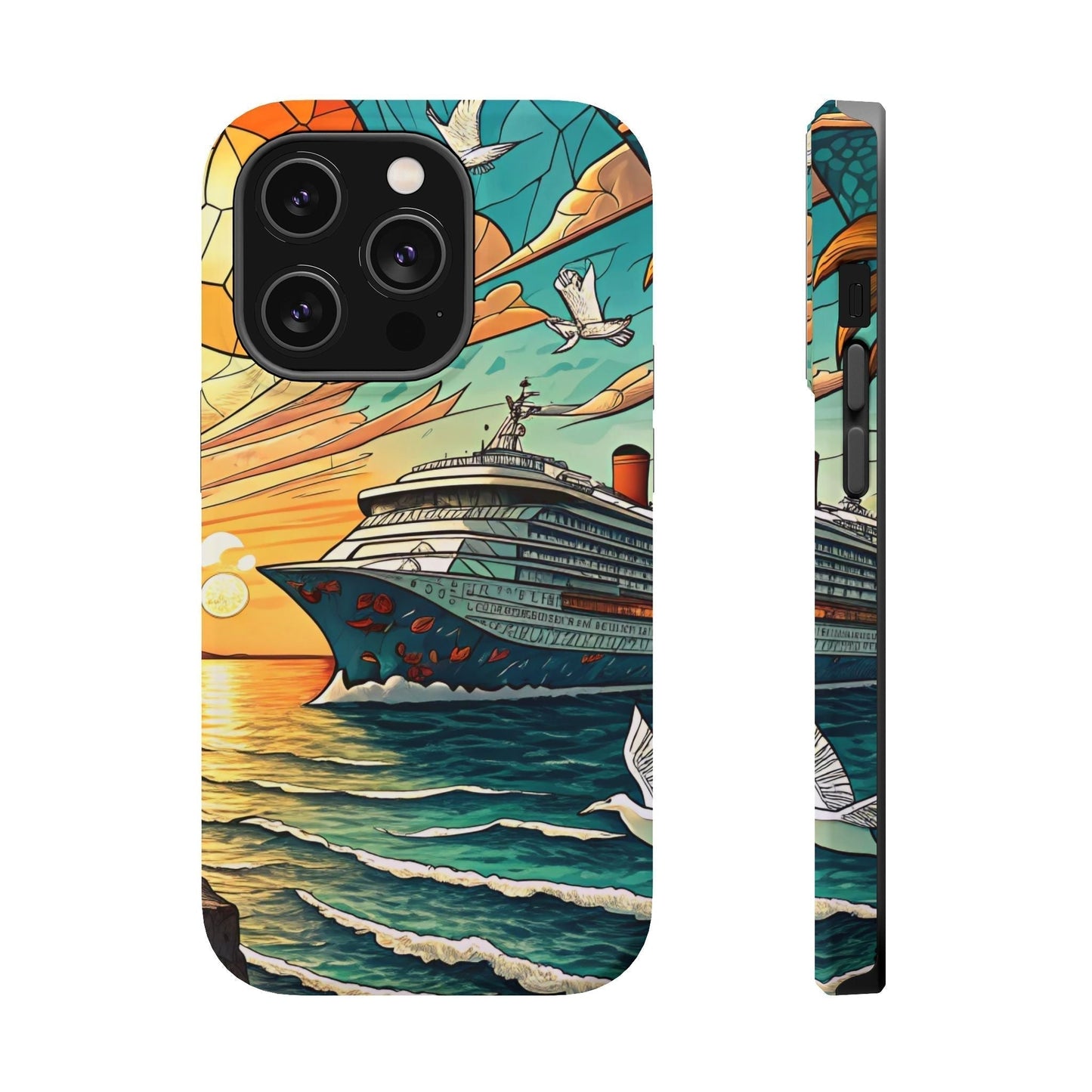 Cruise Vacation iPhone tough case with vibrant ocean and cruise ship design, dual-layer protection, and MagSafe support.