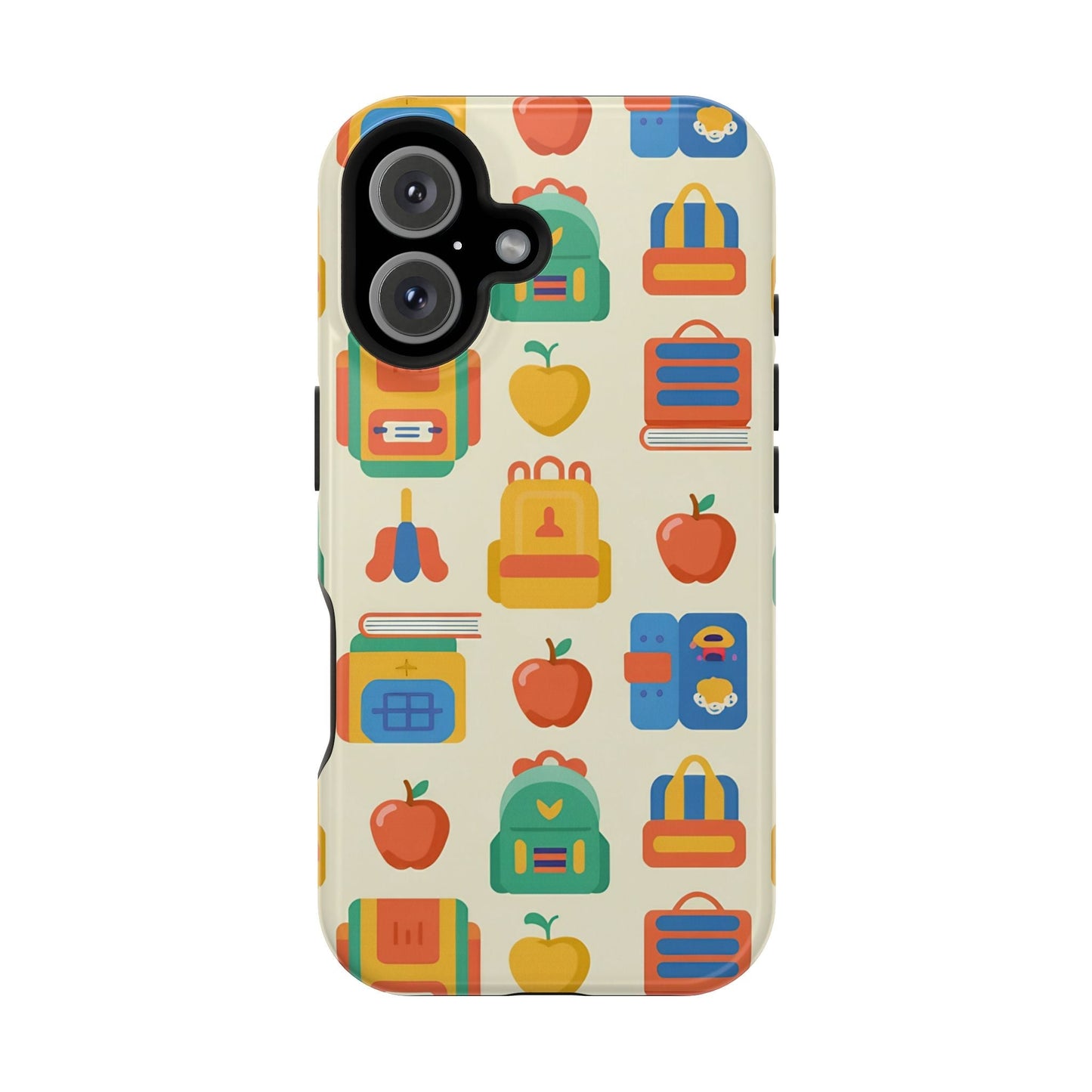 Back to School iPhone case with colorful school supplies pattern and durable dual-layer protection