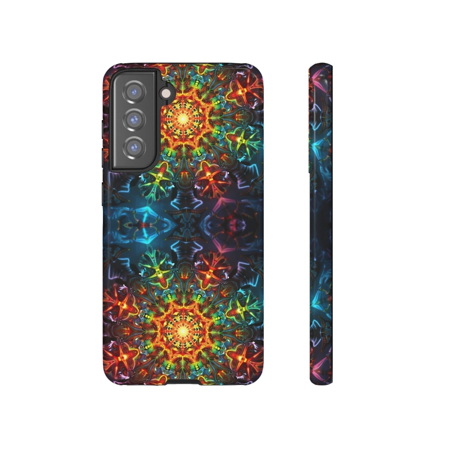 Abstract Kaleidoscope Samsung phone case with vibrant, colorful geometric pattern and protective design