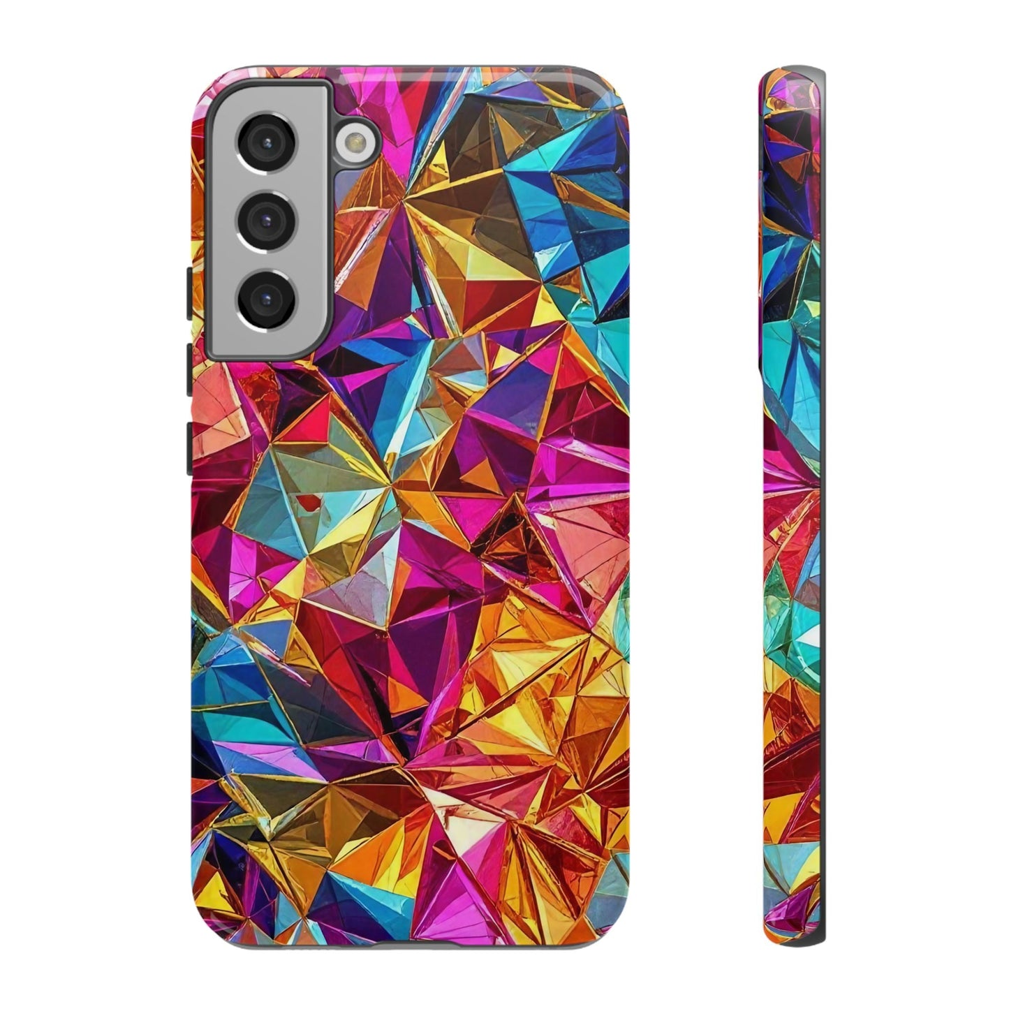 Rainbow foil Samsung phone case with vibrant geometric design and durable protective cover