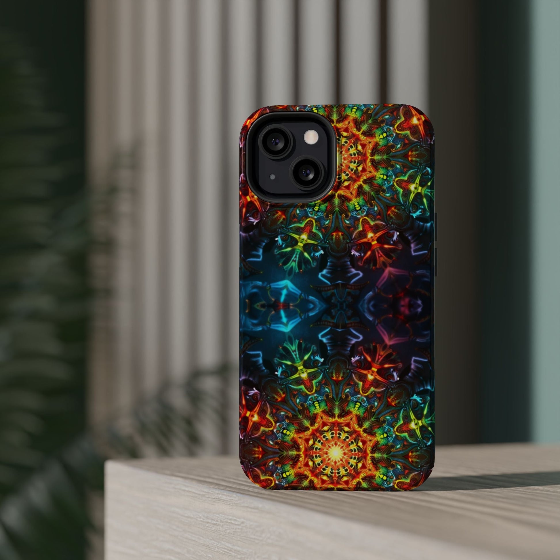 Colorful Abstract Kaleidoscope Design iPhone case with durable protective layers and vibrant artistic pattern